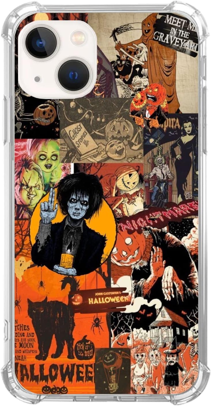 Funda para teléfono con collage de Halloween, diseño de collage místico para iPhone 14, funda estética retro de calabaza de Halloween para niñas,