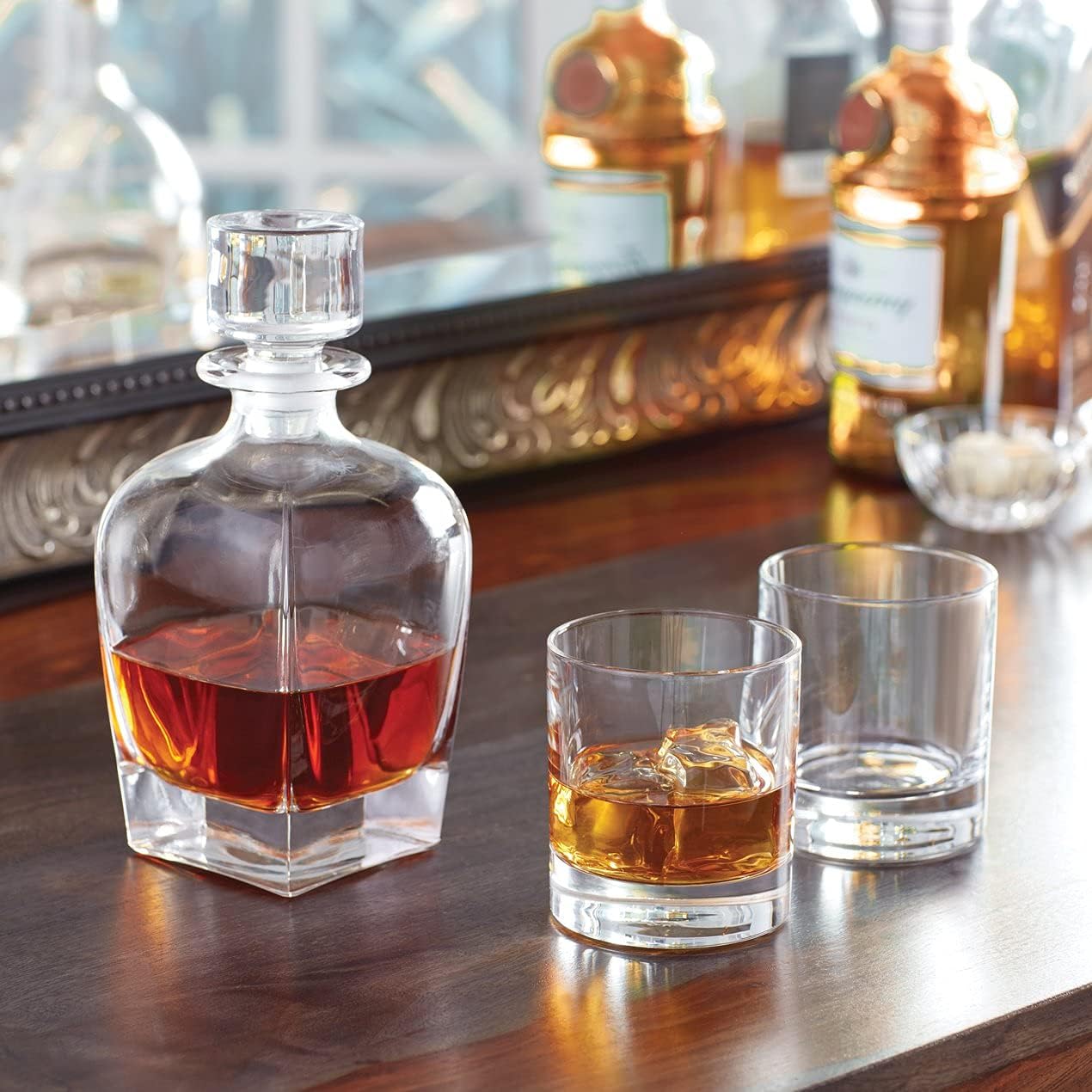 Lenox Tuscany Classics – Juego de decantador de whisky personalizado, decantador de cristal grabado personalizado y vasos con grabado de corona