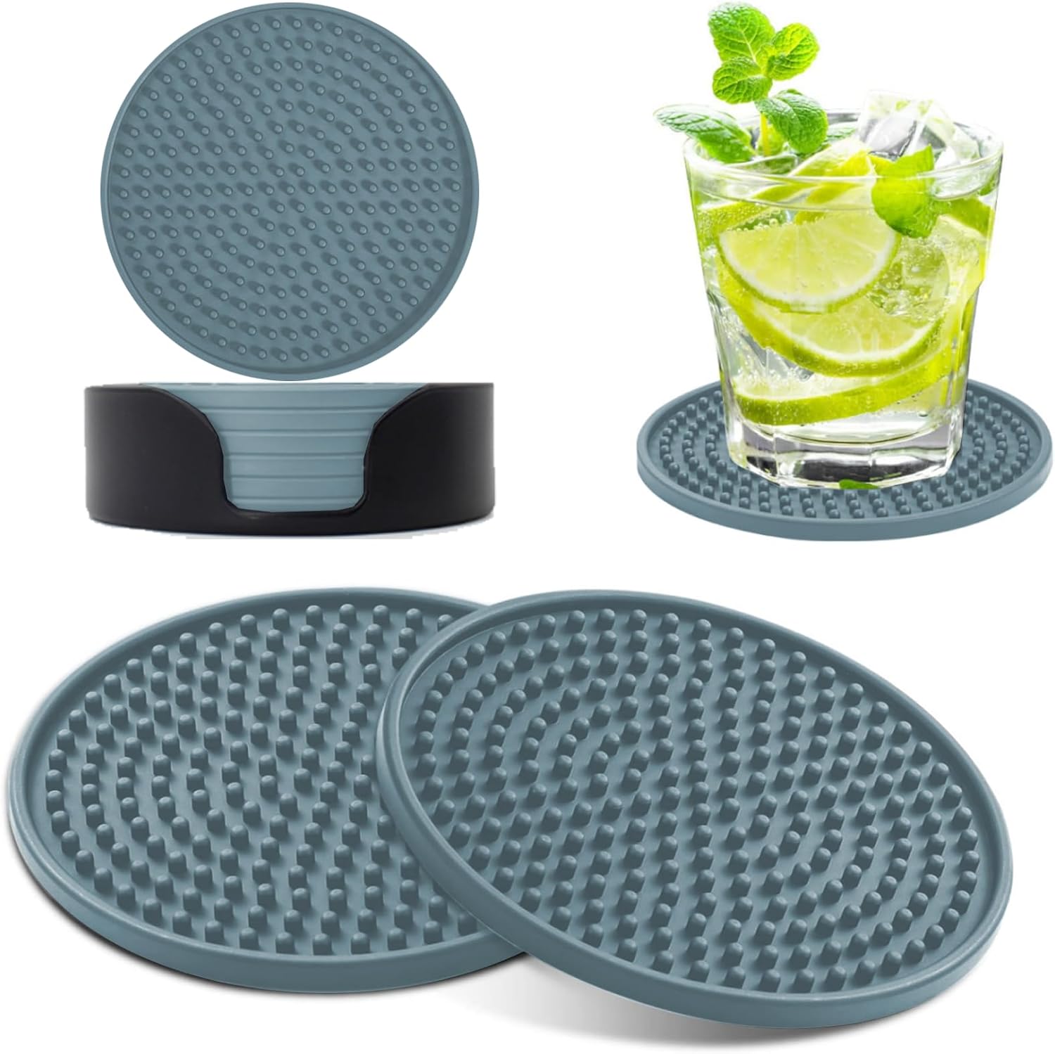 Posavasos de silicona para bebidas 8 unidades, posavasos de silicona para bebidas con soporte, tapete para bebidas antideslizante y antiadherente,