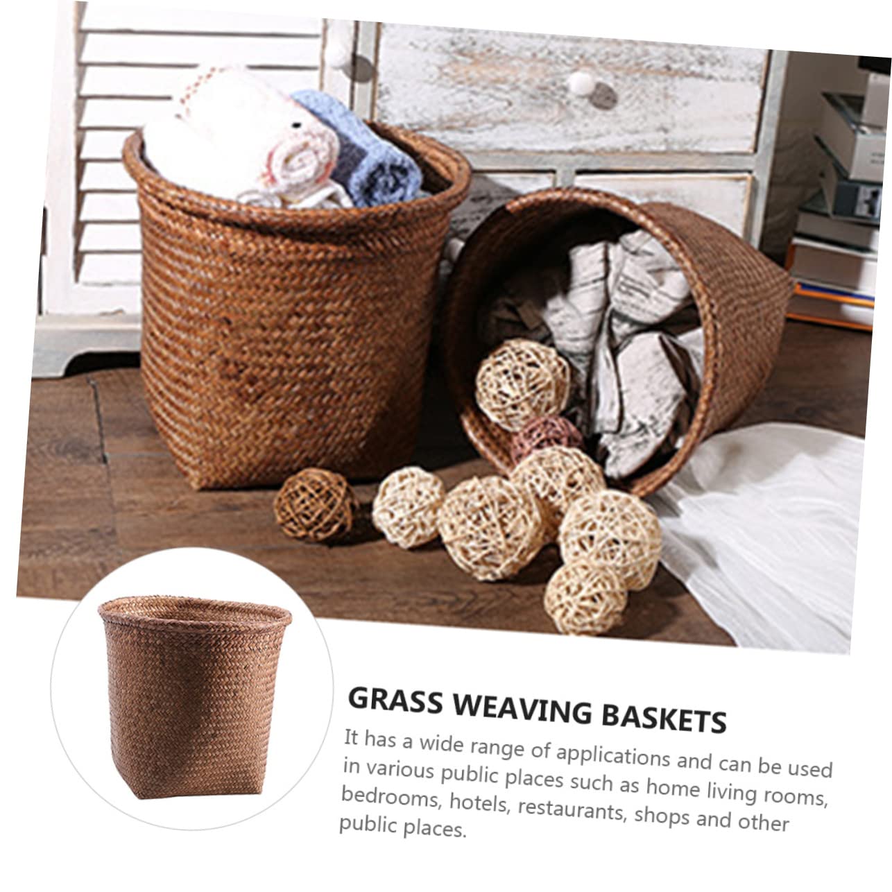 HOOTNEE Cesta de almacenamiento de mimbre para papas y cebollas, cesta de lavandería, cesta de basura rosa, soporte para brochas de maquillaje,