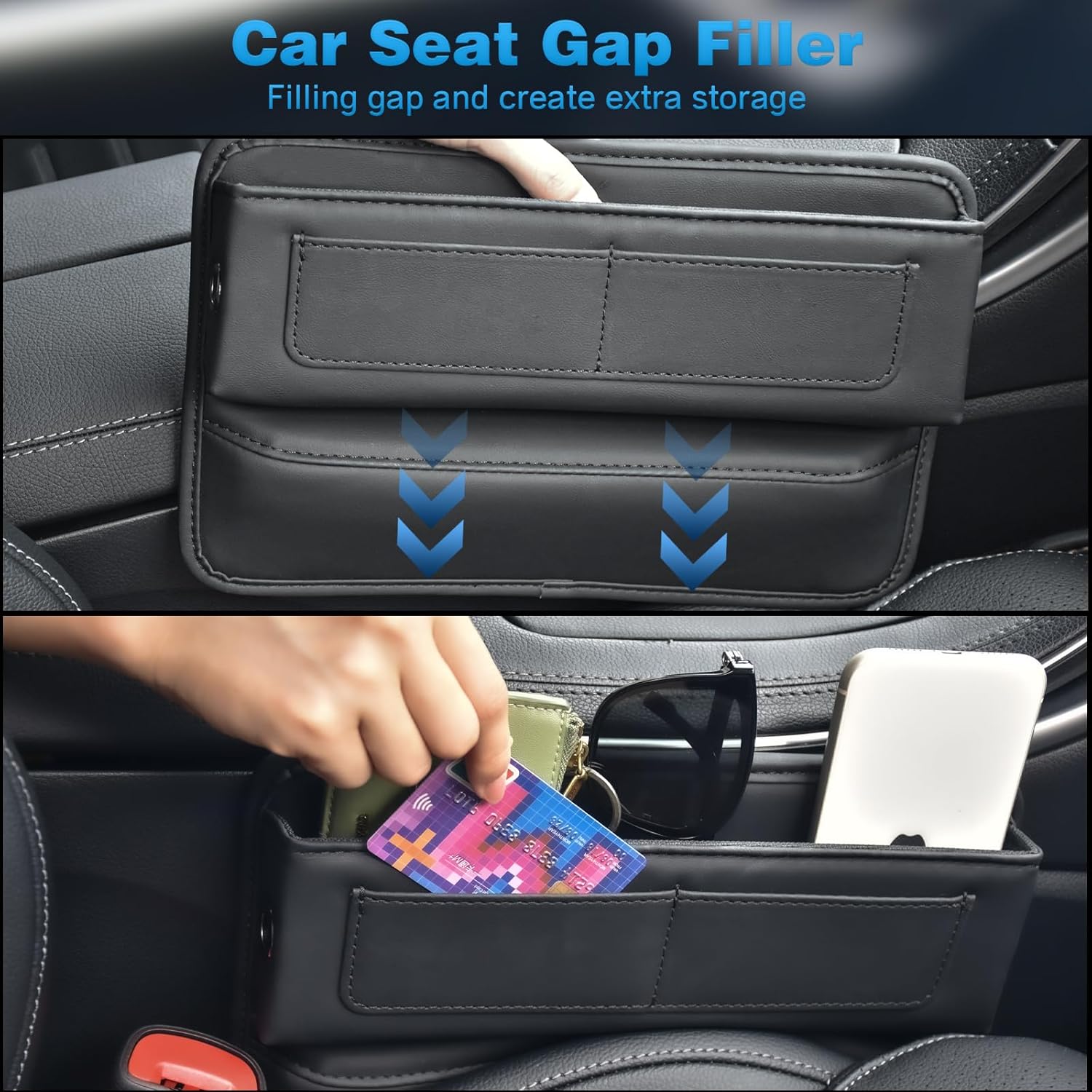 FUTRPOW Paquete de 2 fundas para asiento de automóvil, organizador universal para asiento de automóvil con posavasos de 2 tazas, caja de
