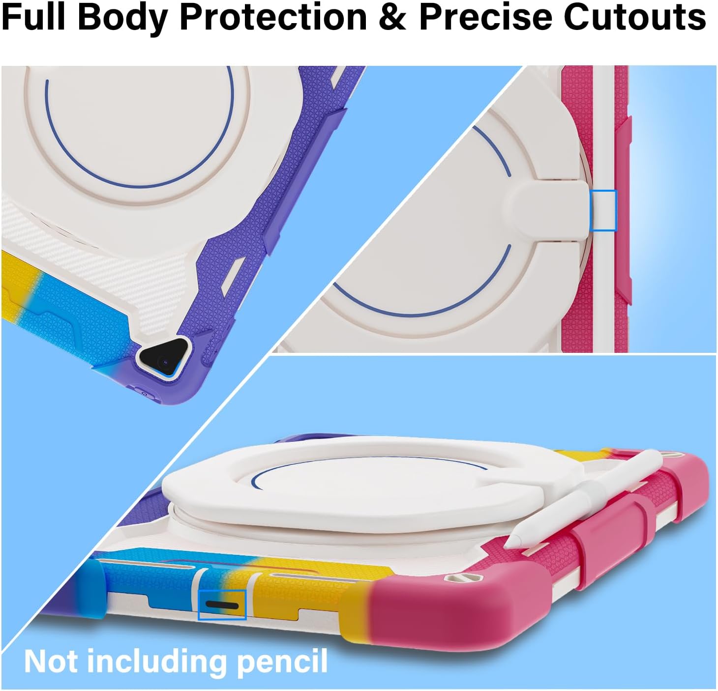 ROISKIN Funda para iPad de 6 y 5 generación de 9.7 pulgadas, Pro 9.7, Air 2 con correa de mano 360 Kickstand protector de pantalla, protección