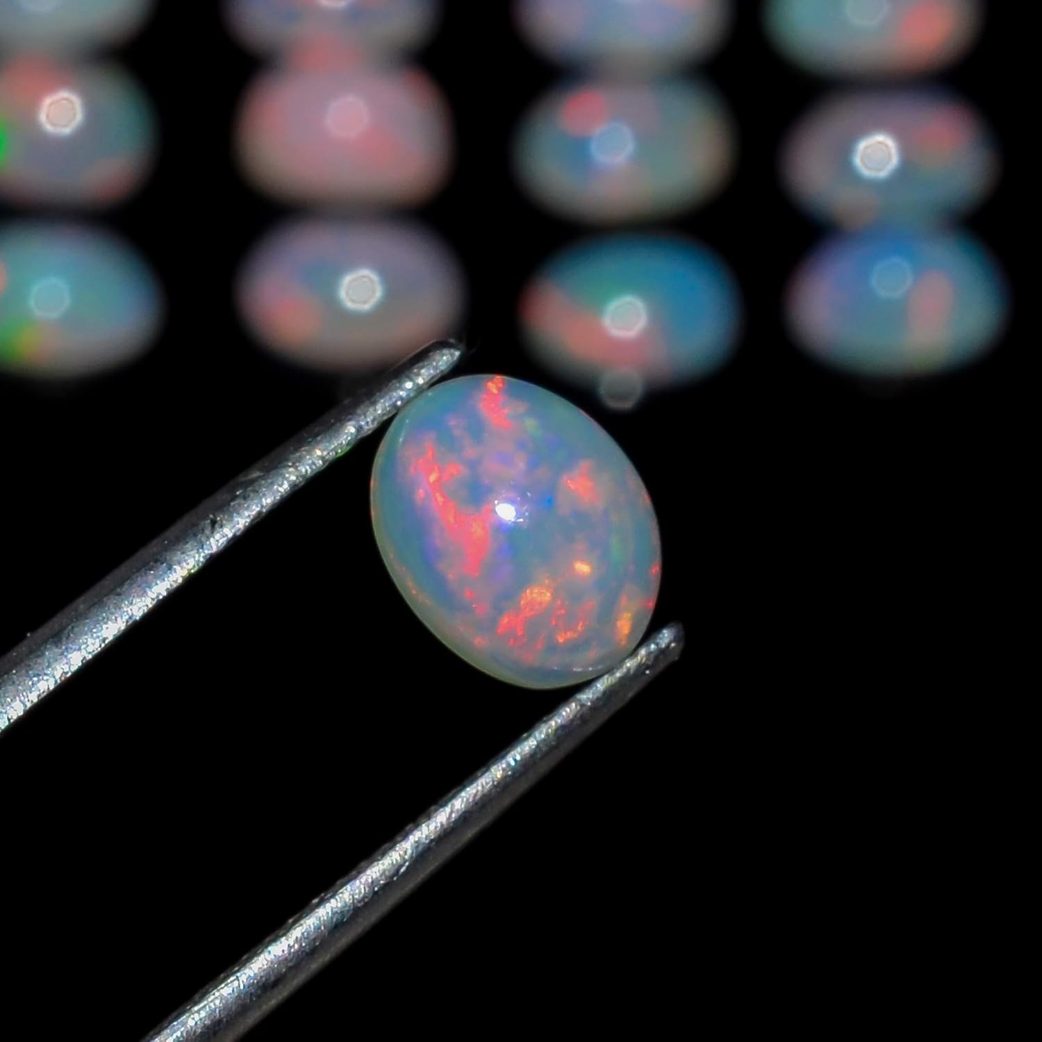 (2 Stone Pack, Oval, 7×5) AURA GEMS Natural Ethiopian Opal Oval Cabochon, Opal Loose Gemstone For Jewelry Making, Fire Play Color Opal Oval Cabochon