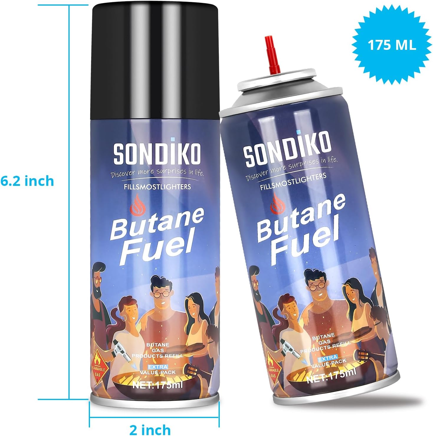 Sondiko Recambio de butano, 5.9 fl oz, repuesto de combustible de butano, recipiente de repuesto de líquido más ligero, repuesto de butano para