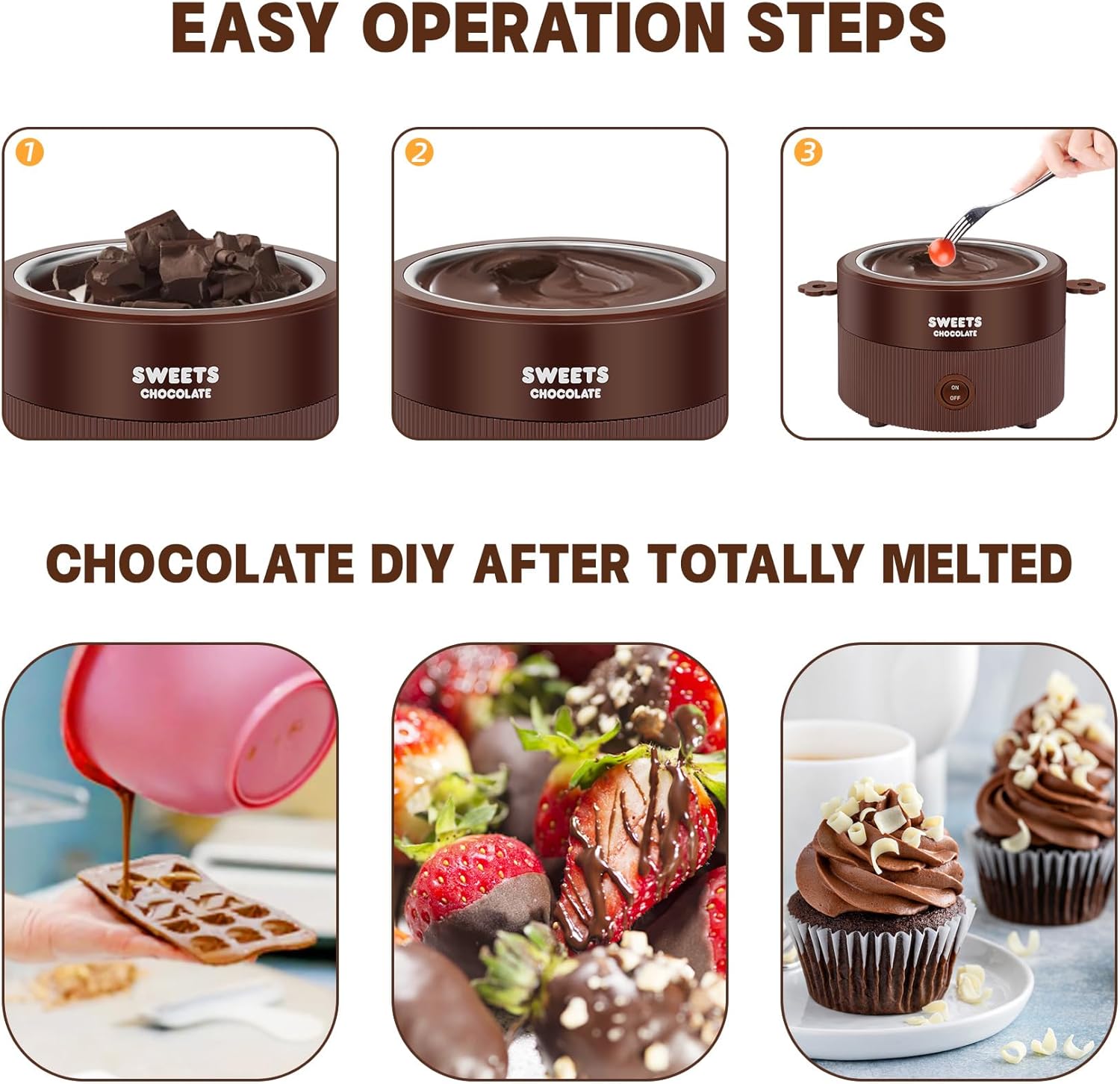MINI – Juego de fondue para fundir chocolate eléctrico de 8.79 onzas, bonita fuente de fondue de chocolate, máquina calentadora para chocolate con