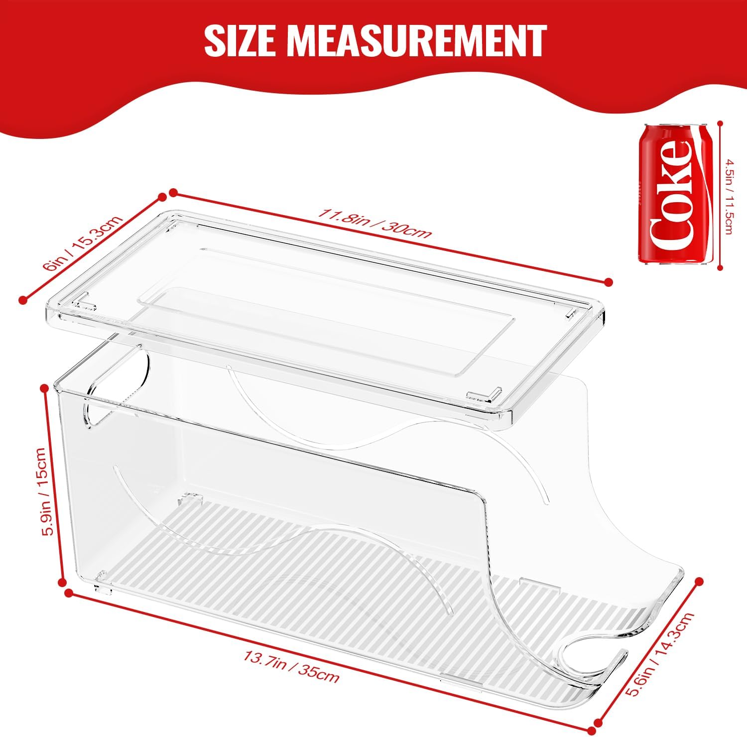 SCAVATA Paquete de 4 organizadores apilables para refrigerador, dispensador de latas de refrescos, contenedor de bebidas con tapa para refrigerador,