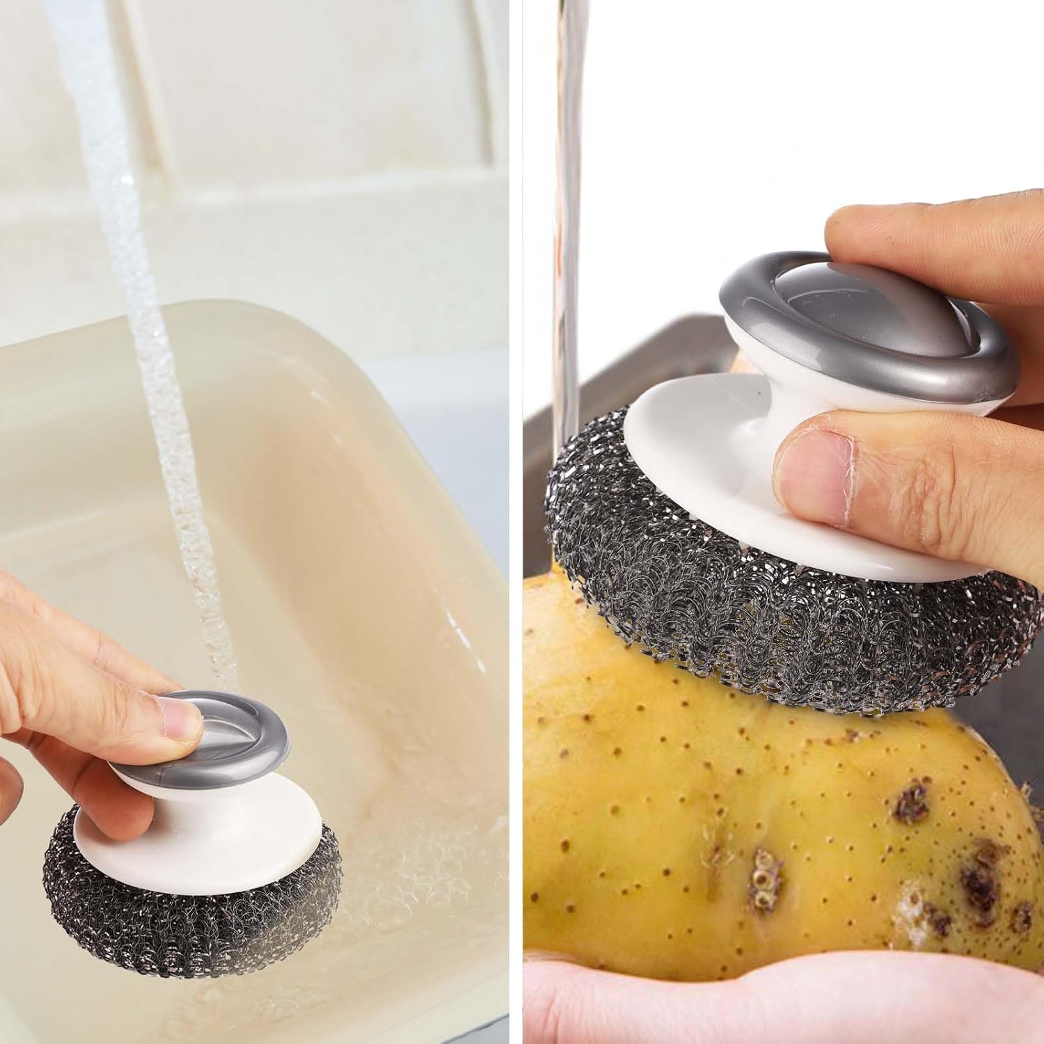 2 cepillos para lavar platos, limpiador de lana de acero inoxidable, cepillo de alambre con asa, cepillo de lavar platos para limpiar cocina,