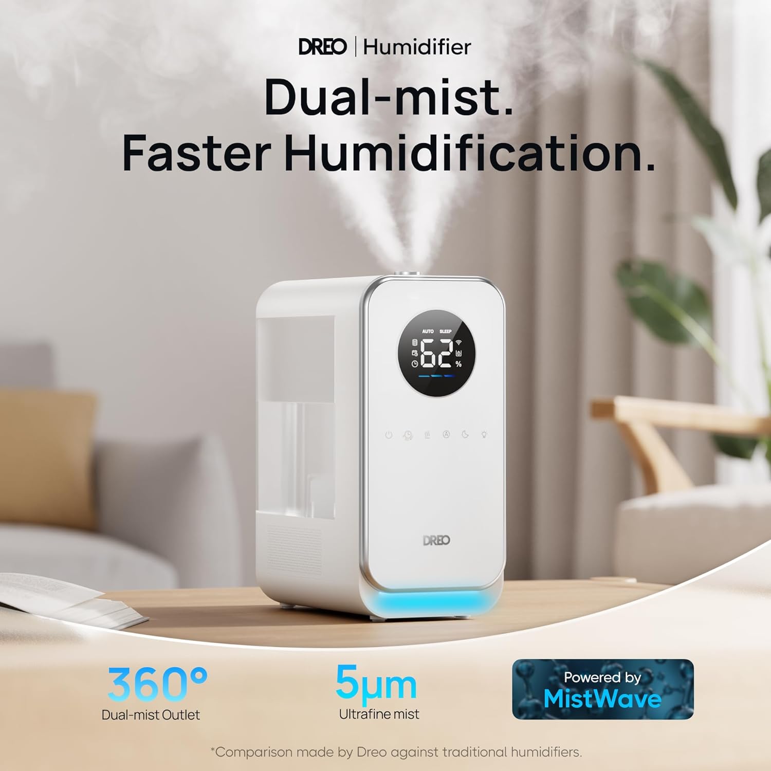 Dreo Humidificadores para dormitorio y hogar, humidificadores inteligentes silenciosos de niebla fría para habitación grande, difusor de aceite y