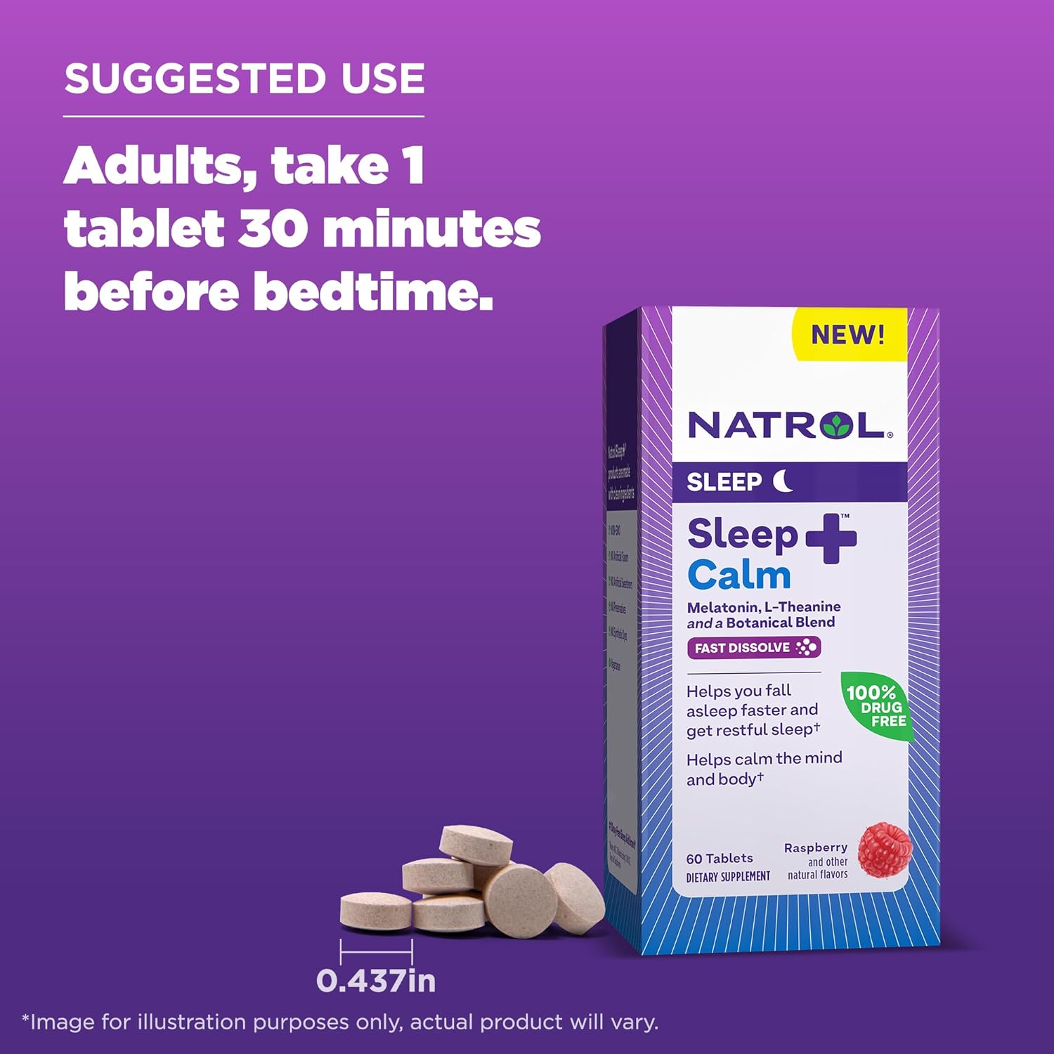Natrol Melatonina Sleep + Calm de 6 mg con L-teanina de 50 mg y una mezcla botánica, suplemento dietético para un sueño reparador y una mente y