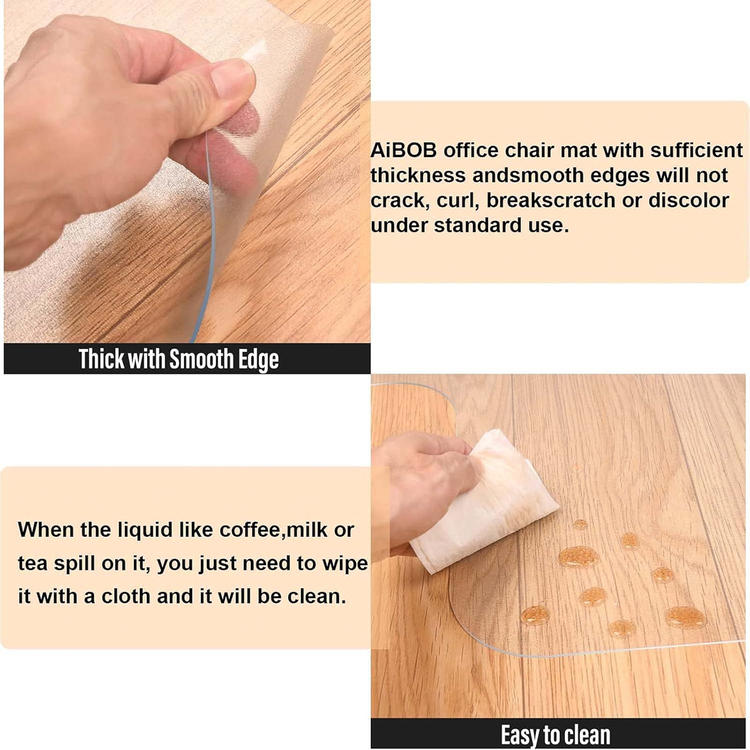 AiBOB Tapete para silla de oficina para suelos de madera dura, 50 x 62 pulgadas, tapetes resistentes para escritorio de computadora, fácil