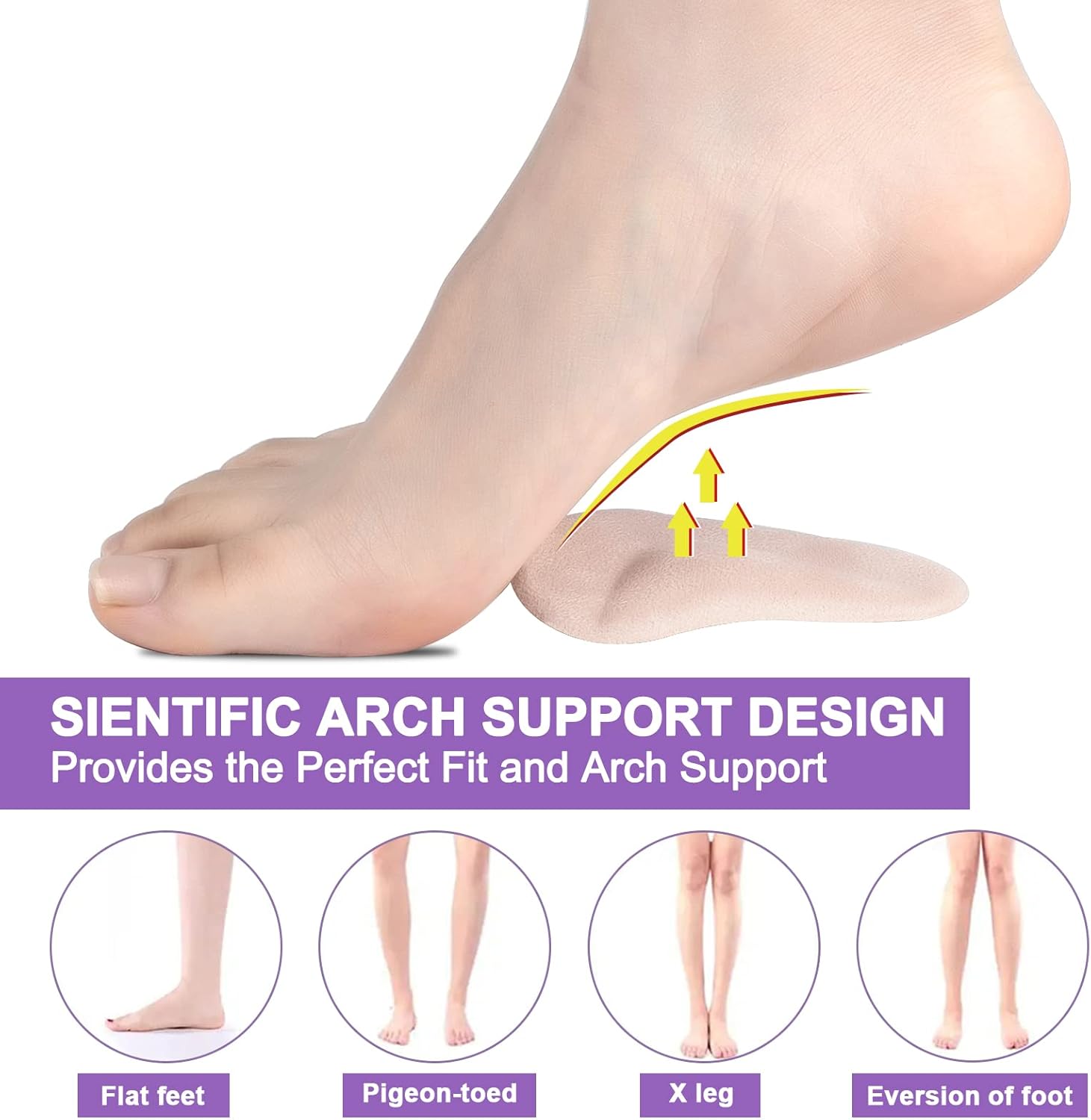 6 pares de almohadillas de soporte de arco de gel para fascitis plantar, plantilla adhesiva de arco alto, almohadillas de arco plano para aliviar la