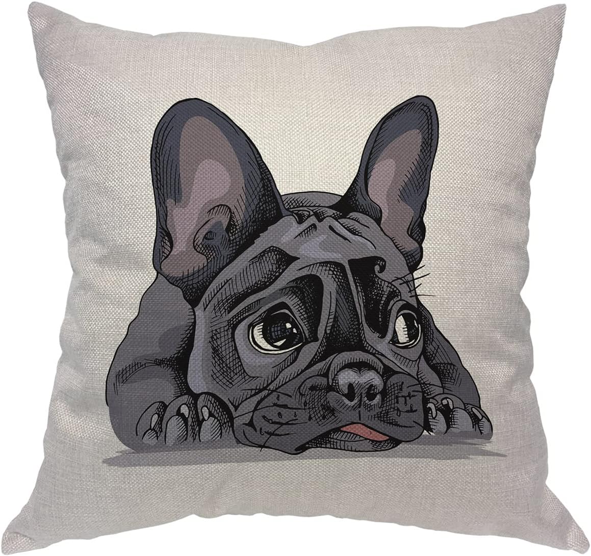 WONDERTIFY Fundas de almohada con diseño de bulldog francés en acuarela, adorable cachorro, adorable funda de cojín para mascotas, para sofá, cama o