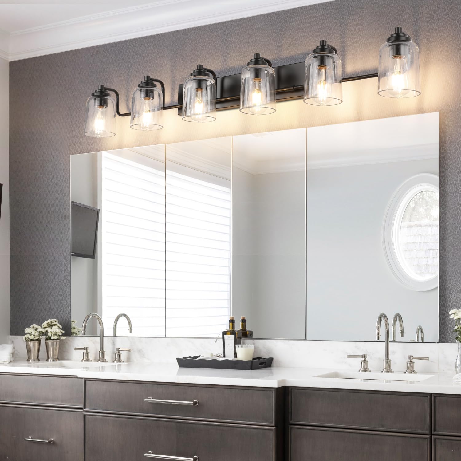 SOLFART 6 luces de tocador para espejo negro accesorios de baño negro lámpara de tocador lámpara de baño accesorios de pared montaje en pared 50