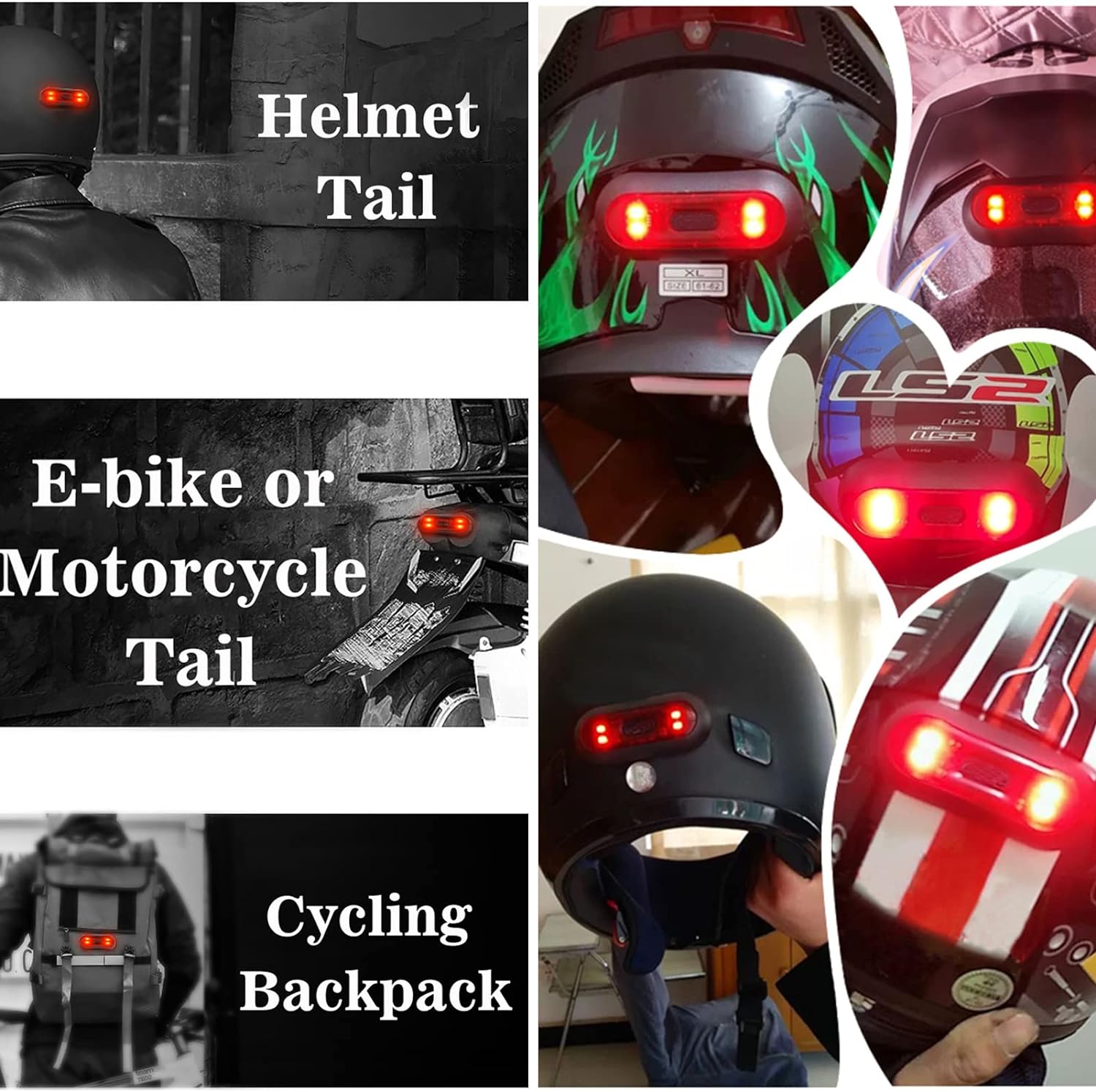 Luz de casco de bicicleta, luz de freno para casco de motocicletabicicleta LED de advertencia de seguridad para conducción nocturna, batería