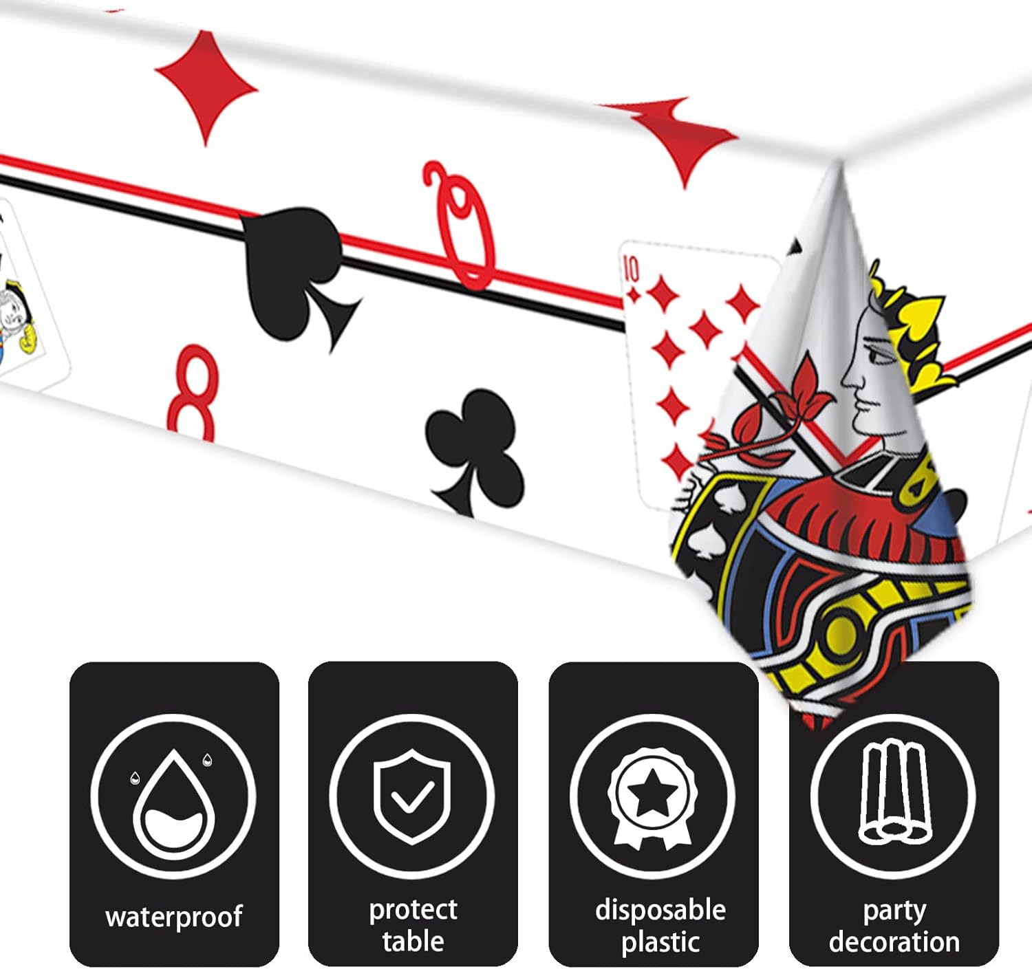 Juego de cartas de cartas, mantel rectangular con temática de autos, decoración para Las Vegas, buena suerte, fiesta, casino, noche, carnaval,