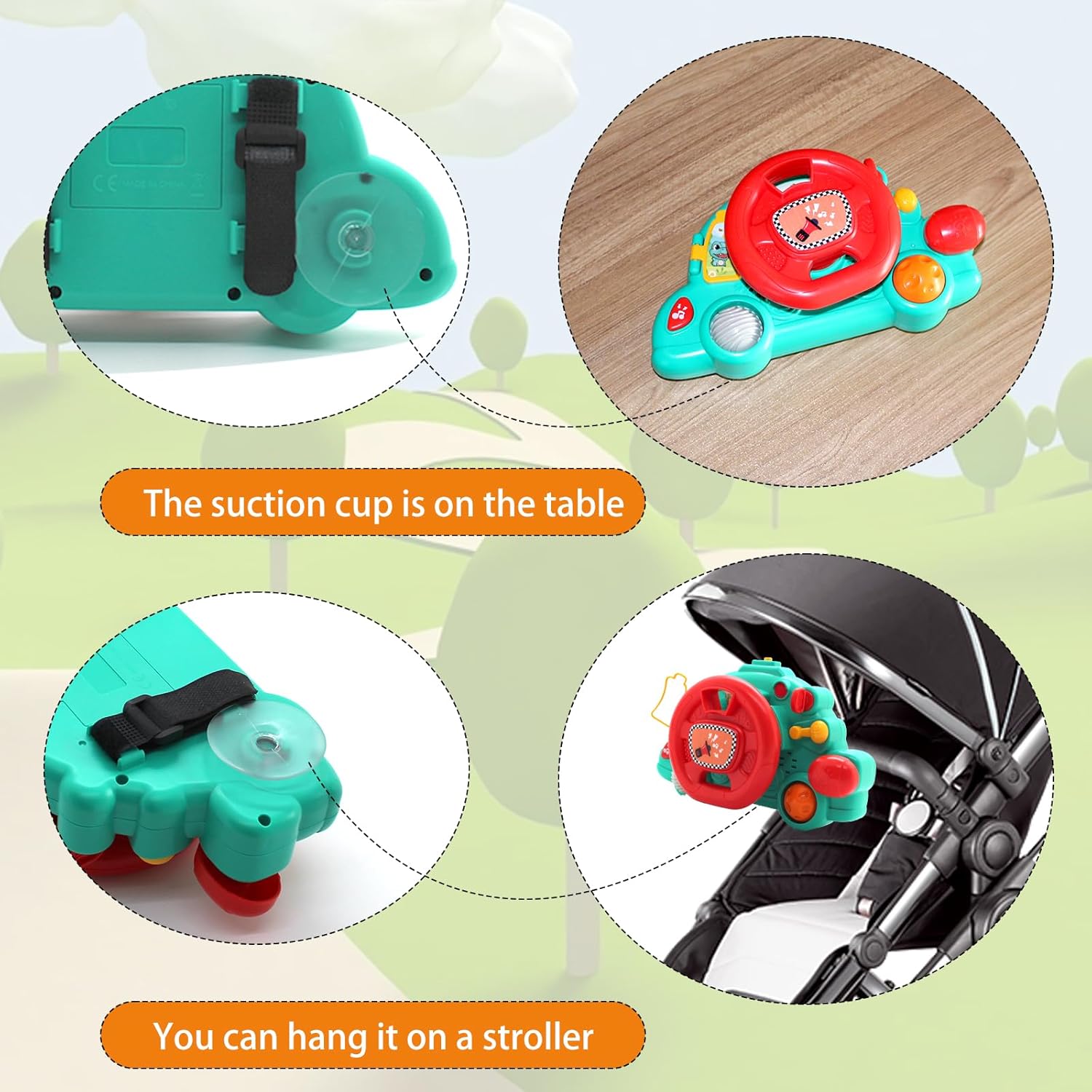 HANMUN Juguetes de asiento de automóvil para bebé, juguete para volante de automóvil con luces musicales y sonidos de conducción, juguetes para