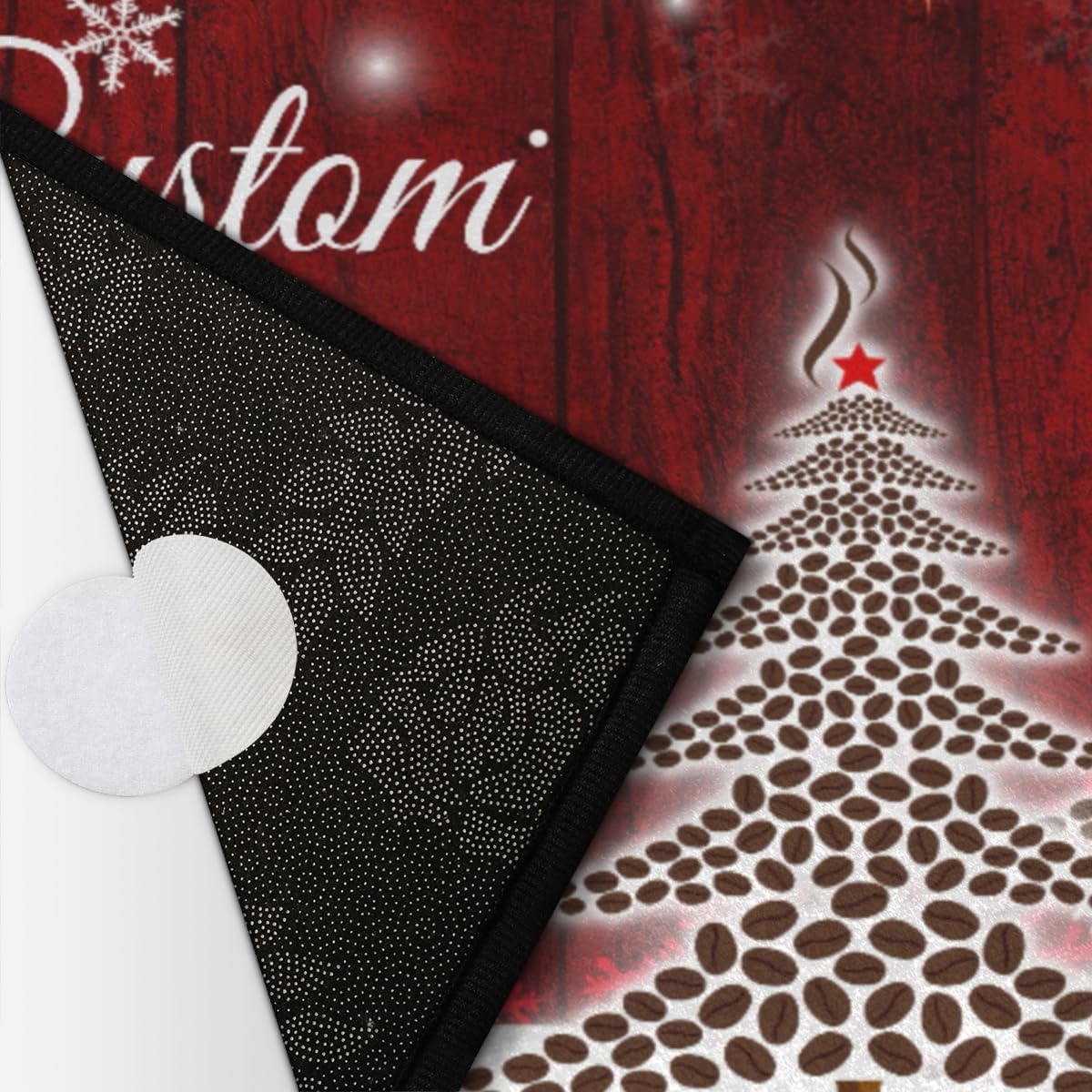 FZDXZJJ Tapete de Navidad medio redondo personalizado, diseño de árbol de café, tapete de bienvenida para puerta delantera, para exteriores,
