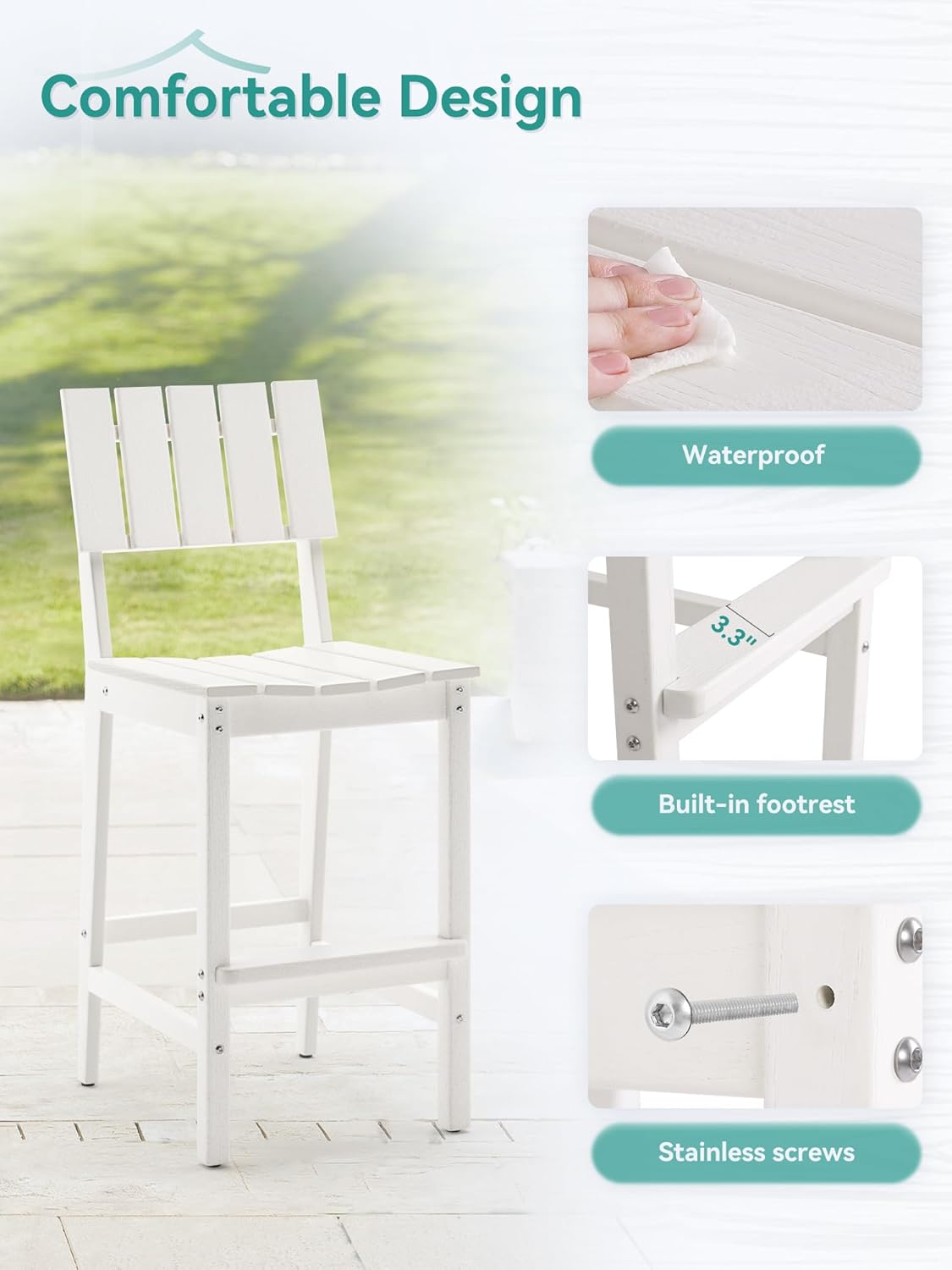 Homenjoy Juego de 2 taburetes de bar para patio, sillas Adirondack altas de polietileno de alta densidad resistentes a la intemperie, sillas
