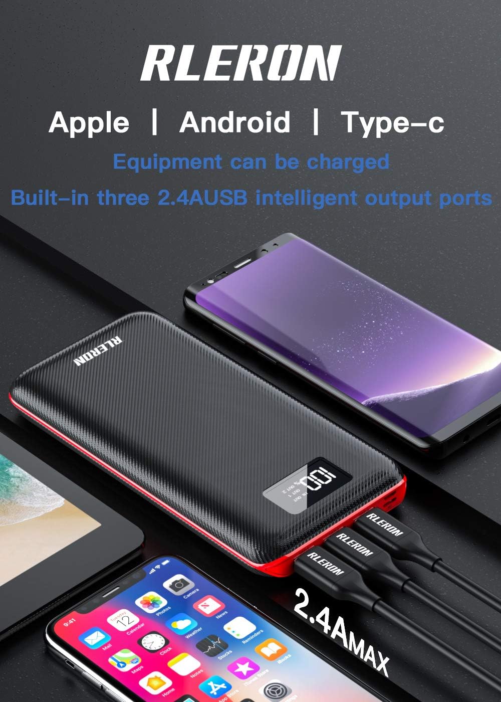 Power Bank – Cargador portátil de 24000 mAh, batería externa de gran capacidad, entradas duales y tres salidas con pantalla LCD, compatible con
