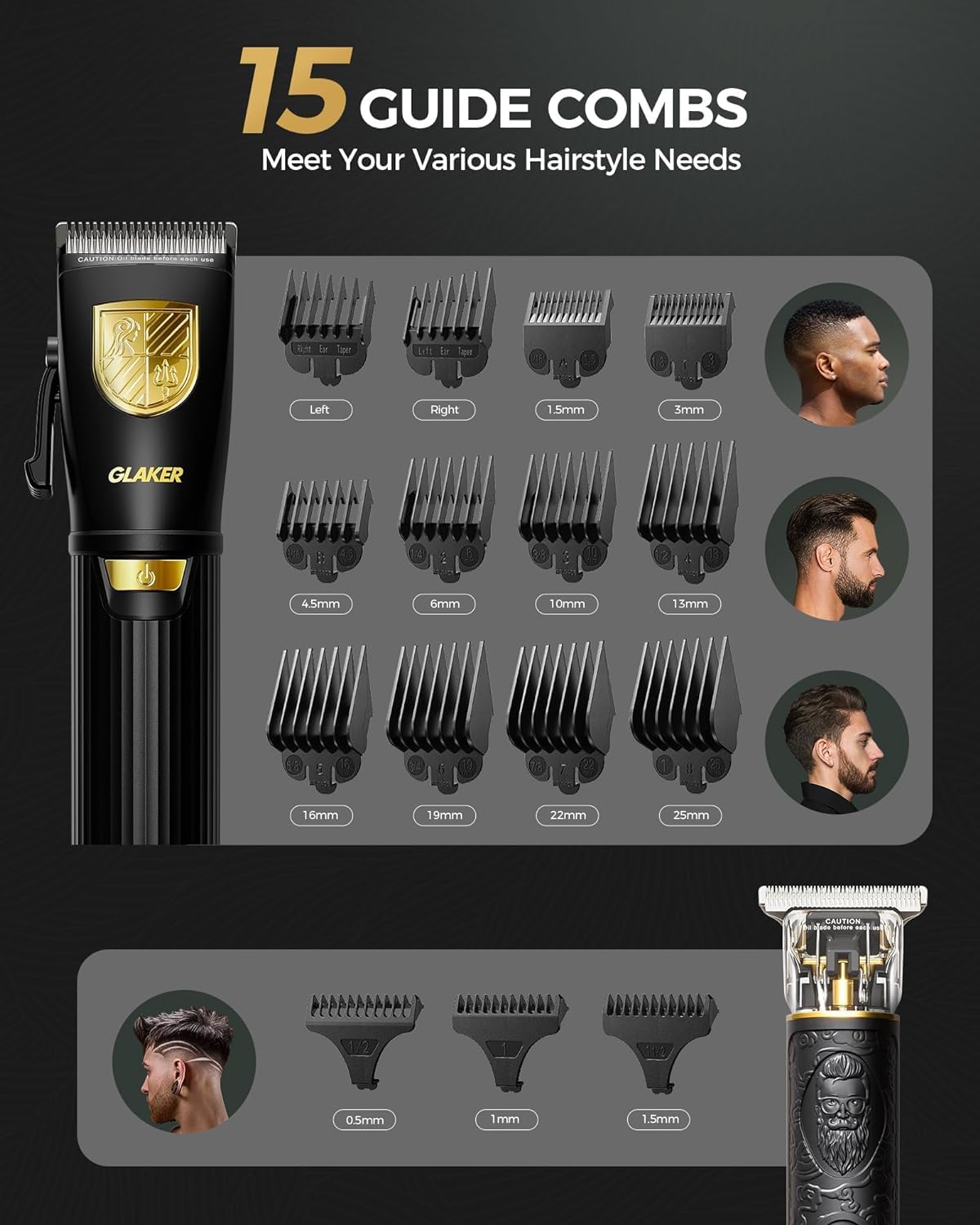GLAKER Cortapelos para hombres profesionales, cortapelos inalámbricos para cortar cabello, kit de recortadora de pelo para hombre con pantalla LED,
