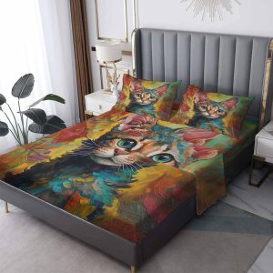 NOGAWA Juego de sábanas para gatos tamaño King dividido, bonitas sábanas y fundas de almohada estampadas, juego de 5 piezas, microfibra suave con NOGAWA Juego de sábanas para gatos tamaño King dividido, bonitas sábanas y fundas de almohada estampadas, juego de 5 piezas, microfibra suave con