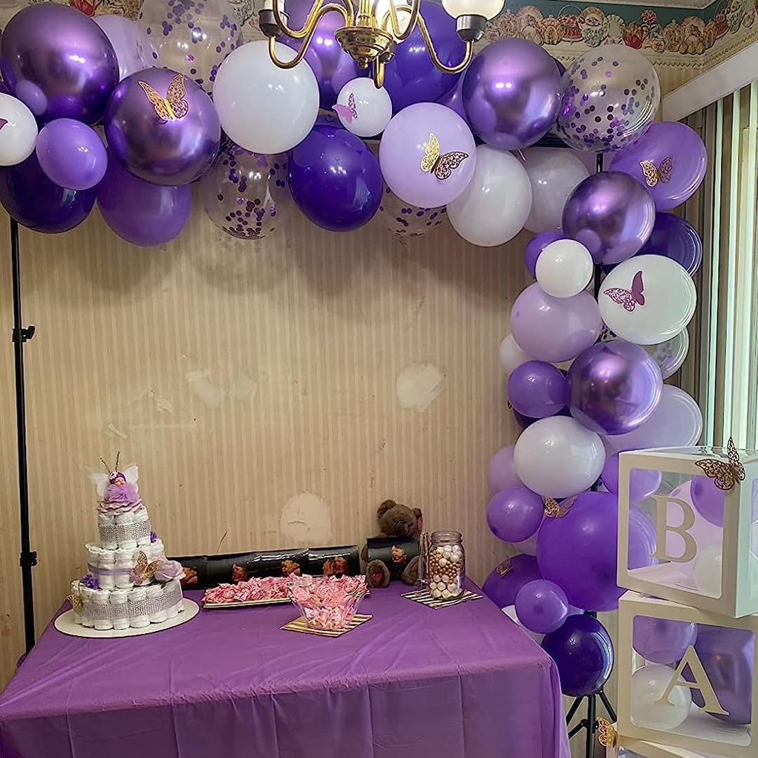 Globos de fiesta de color morado y blanco, 50 globos morados y blancos de 12 pulgadas, globos de látex morados y blancos para boda, baby shower,