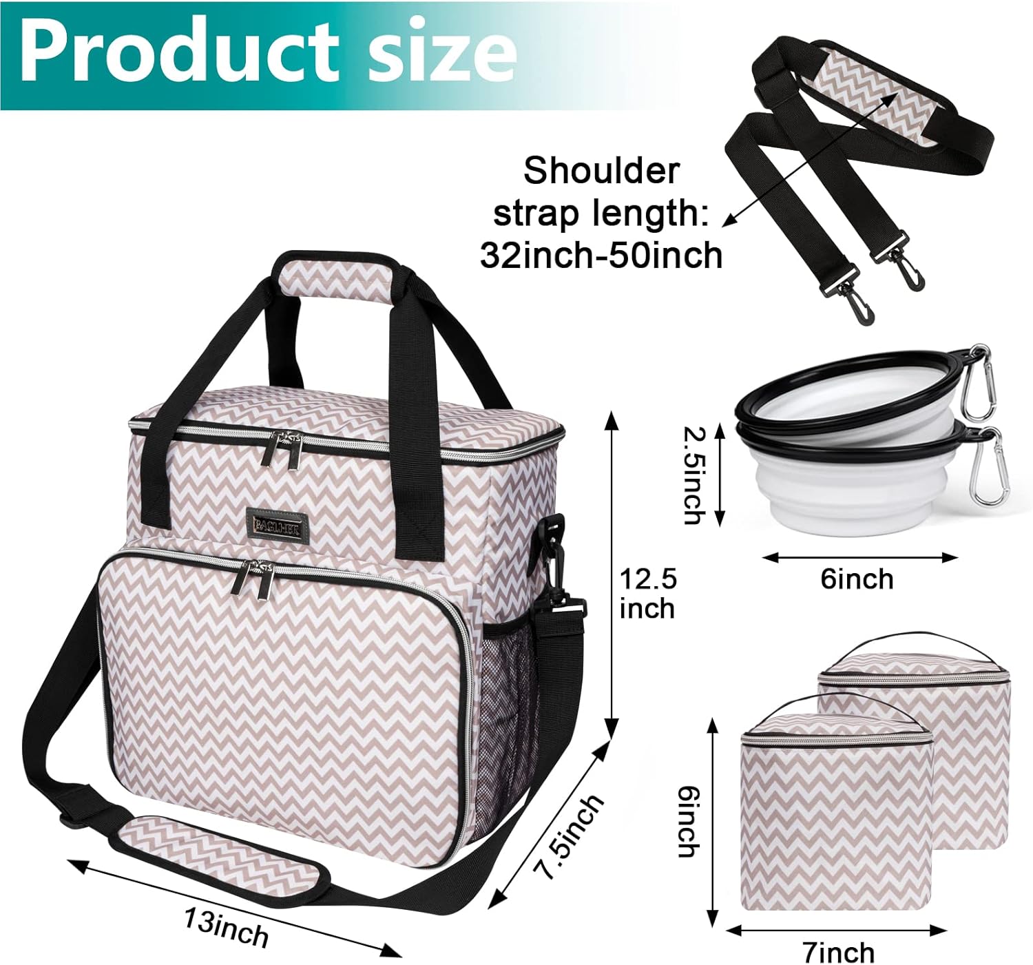 BAGLHER Bolsa de viaje para perros, bolsa de viaje para mascotas (todos los suministros de viaje para mascotas), con 2 recipientes de comida para
