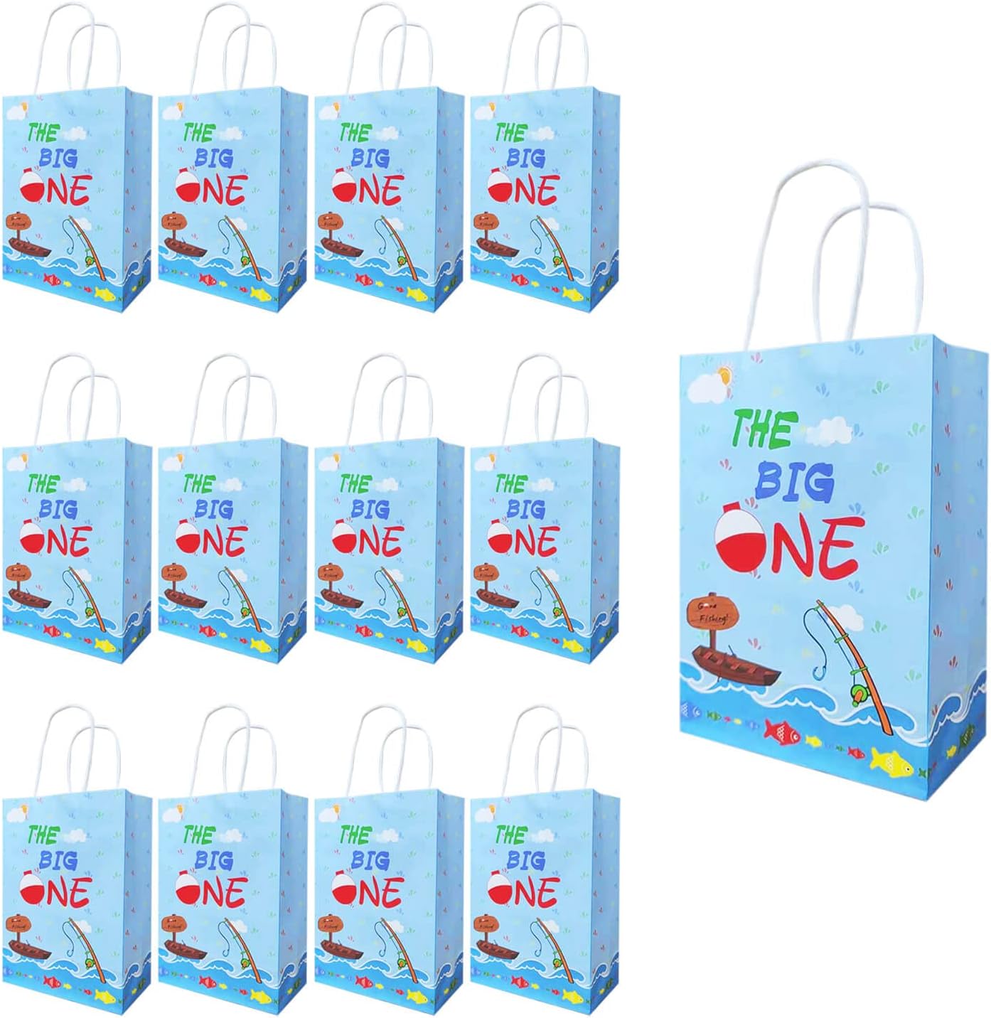 20 bolsas de dulces de The Big One O Fish Ally 1 bolsas de regalo de fiesta con asas Gone Bolsas de recuerdo de pesca para Ofishally OneLittle