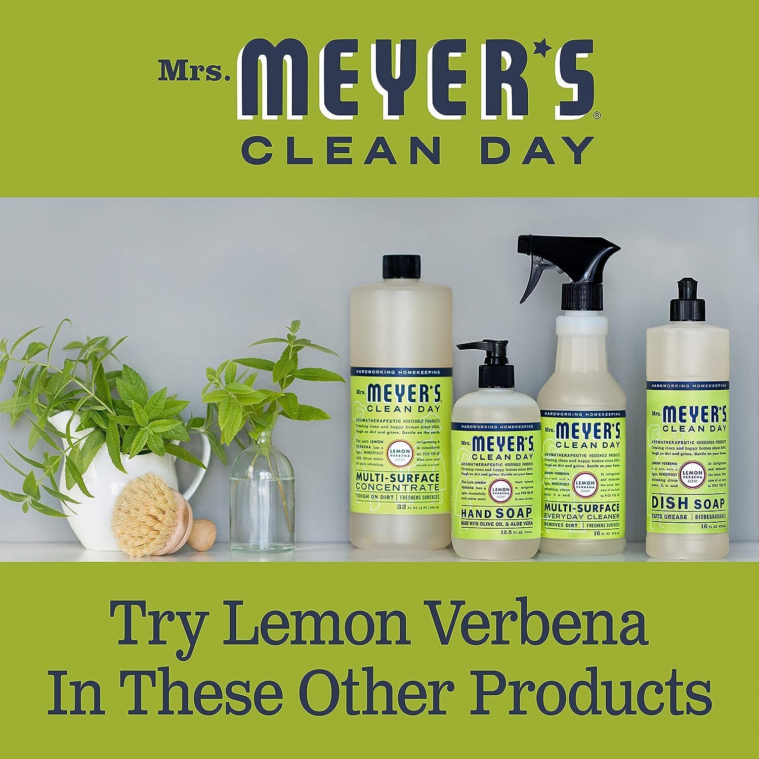 MRS. MEYER’S CLEAN DAY Variedad de aroma a verbena de limón, 1 ambientador de habitación de 8 onzas, 1 jabón líquido para platos de 16 onzas, 1