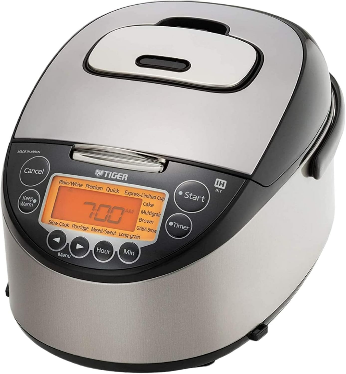 Tiger JKT-D18U – Olla arrocera de calentamiento por inducción de 10 tazas (negro e acero inoxidable) con cuenco de lavado de arroz y cuchara de