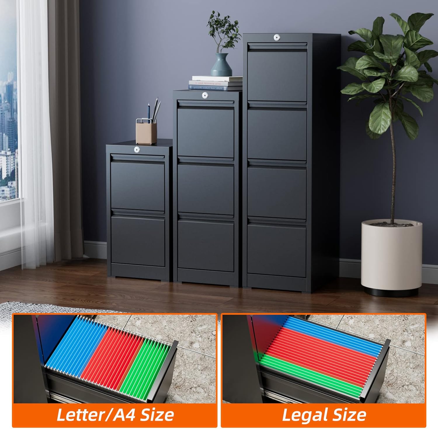 Aobabo Archivador vertical de 2 cajones, gabinete de archivos de oficina con cerradura de metal, archivadores para tamaño A4 cartalegal, debajo del