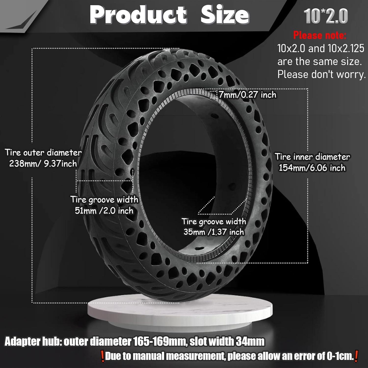 Felixstory 2 unidades de neumáticos sólidos de 10 pulgadas, neumáticos de panal de abeja 10×2.1252.0 para Xiaomi M365 Pro Gotrax G4 Hiboy S2 Pro