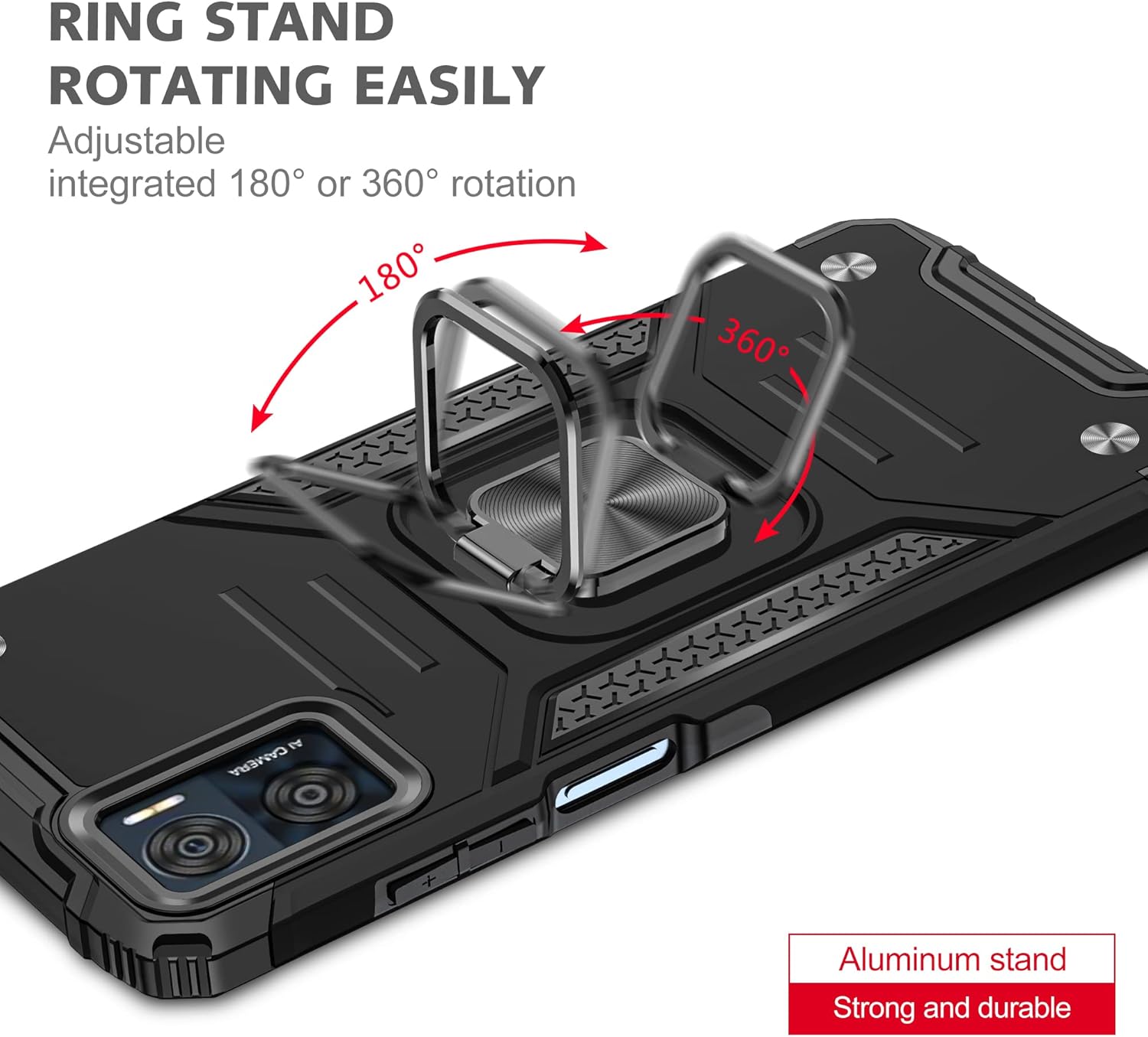 Asuwish Funda de teléfono para Motorola Moto E22E22i 4G con protector de pantalla de vidrio templado y soporte de anillo delgado híbrido protector