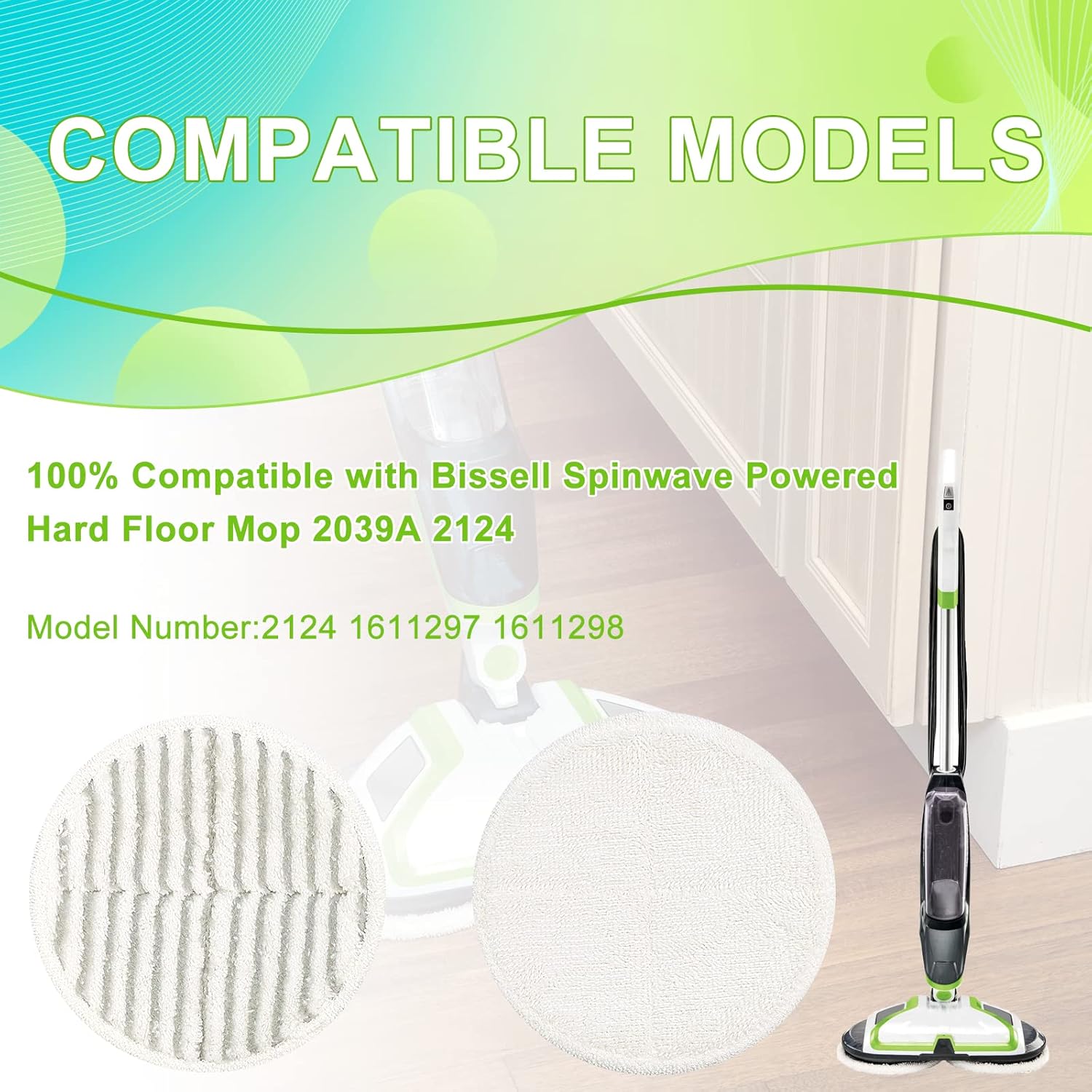2124 Almohadillas de repuesto para trapeador Bisell Spinwave Spin Mop, (2 almohadillas de limpieza y 4 almohadillas suaves) compatibles con Bisell