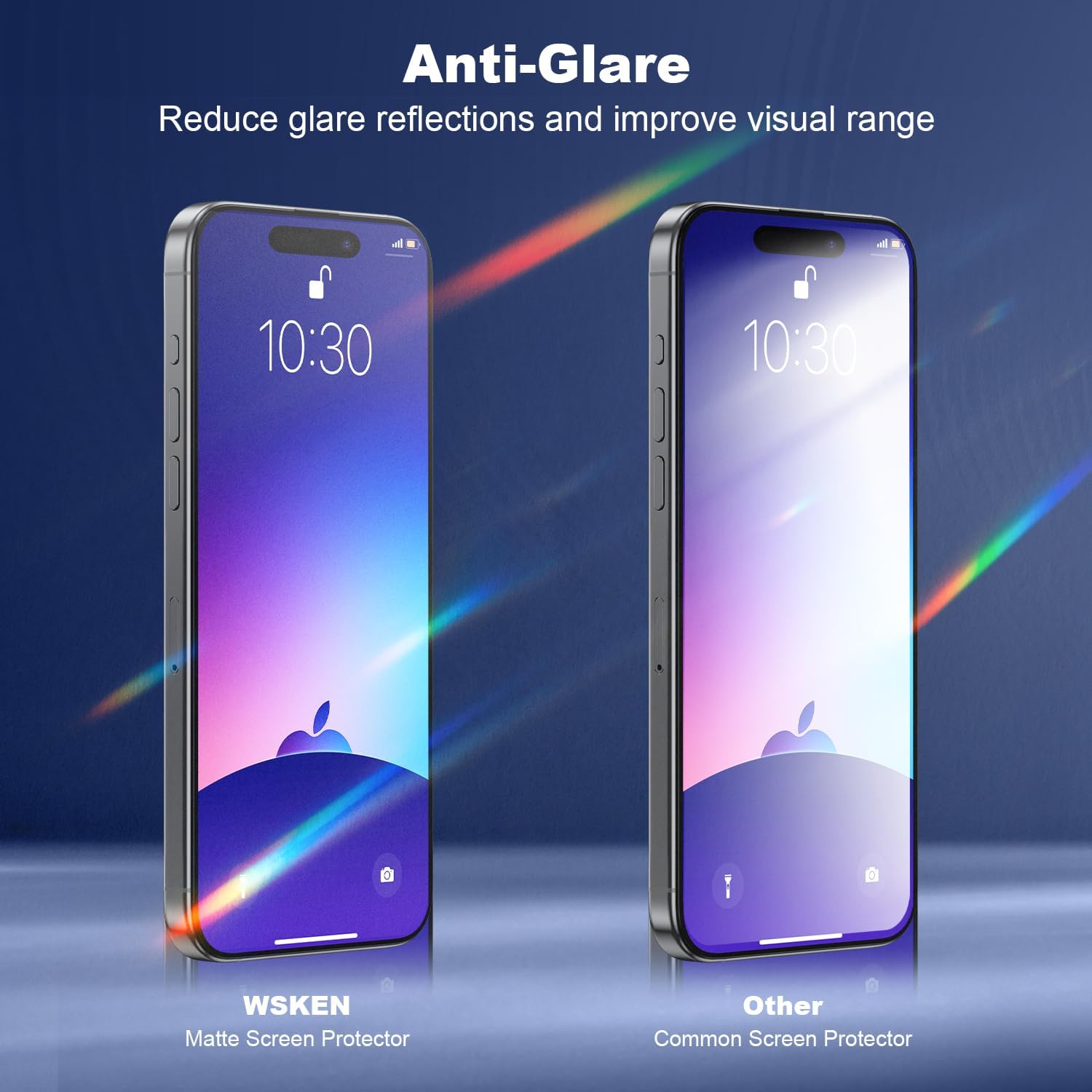 WSKEN Protector de pantalla mate para iPhone 15 Pro Max, eliminación automática de polvo Antideslumbrante, sin huellas dactilares, cobertura