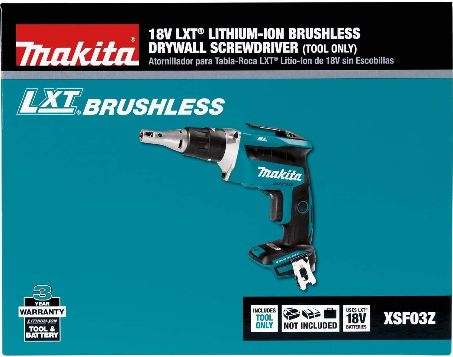 Makita XSF03Z-R 18V LXT – Destornillador inalámbrico de iones de litio sin escobillas para paneles de yeso (solo herramienta) (renovado)