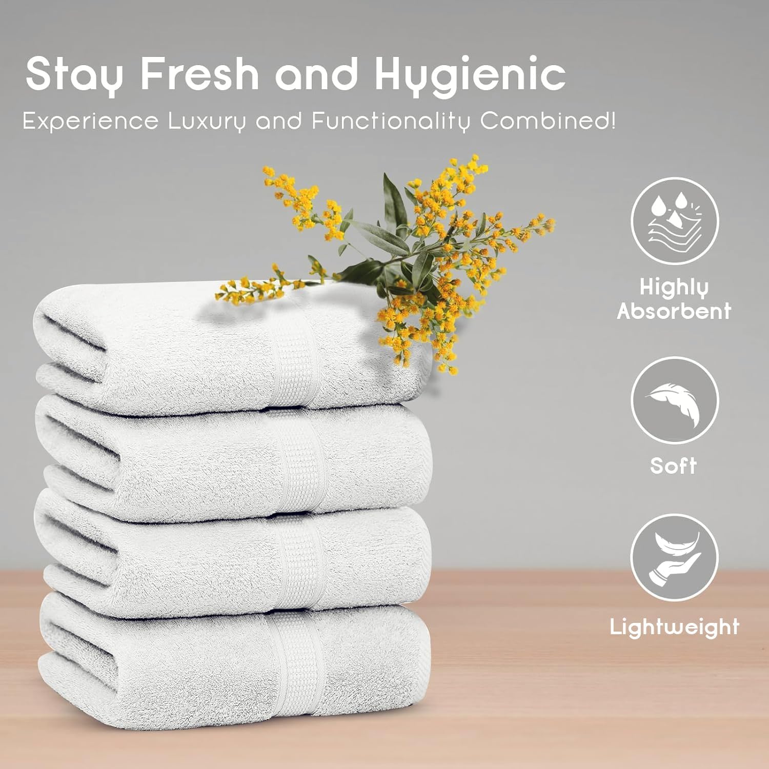 Toallas de baño de algodón de bambú de primera calidad, naturales, ultraabsorbentse y ecológicas. 30 pulgadas x 52 pulgadas