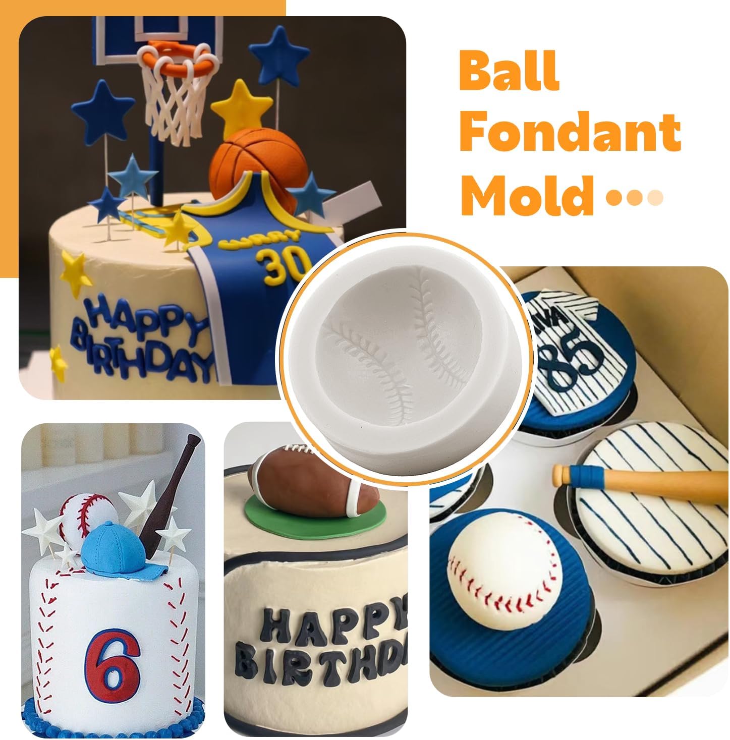 Moldes de silicona para béisbol, bate de béisbol, guante, sombrero, fondant, baloncesto, fútbol, rugby, moldes de chocolate para decoración de