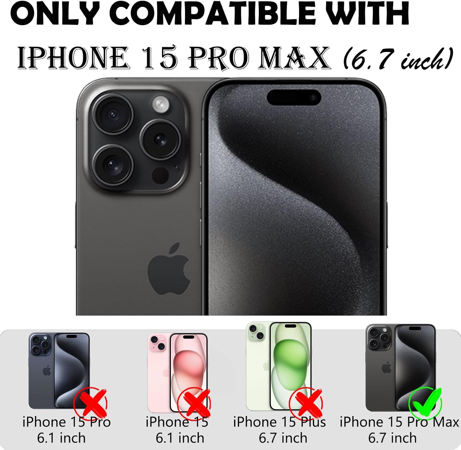 Annymall Funda para iPhone 15 Pro Max con 2 protectores de pantalla, protección contra caídas a prueba de golpes, cuerpo completo, resistente, 3