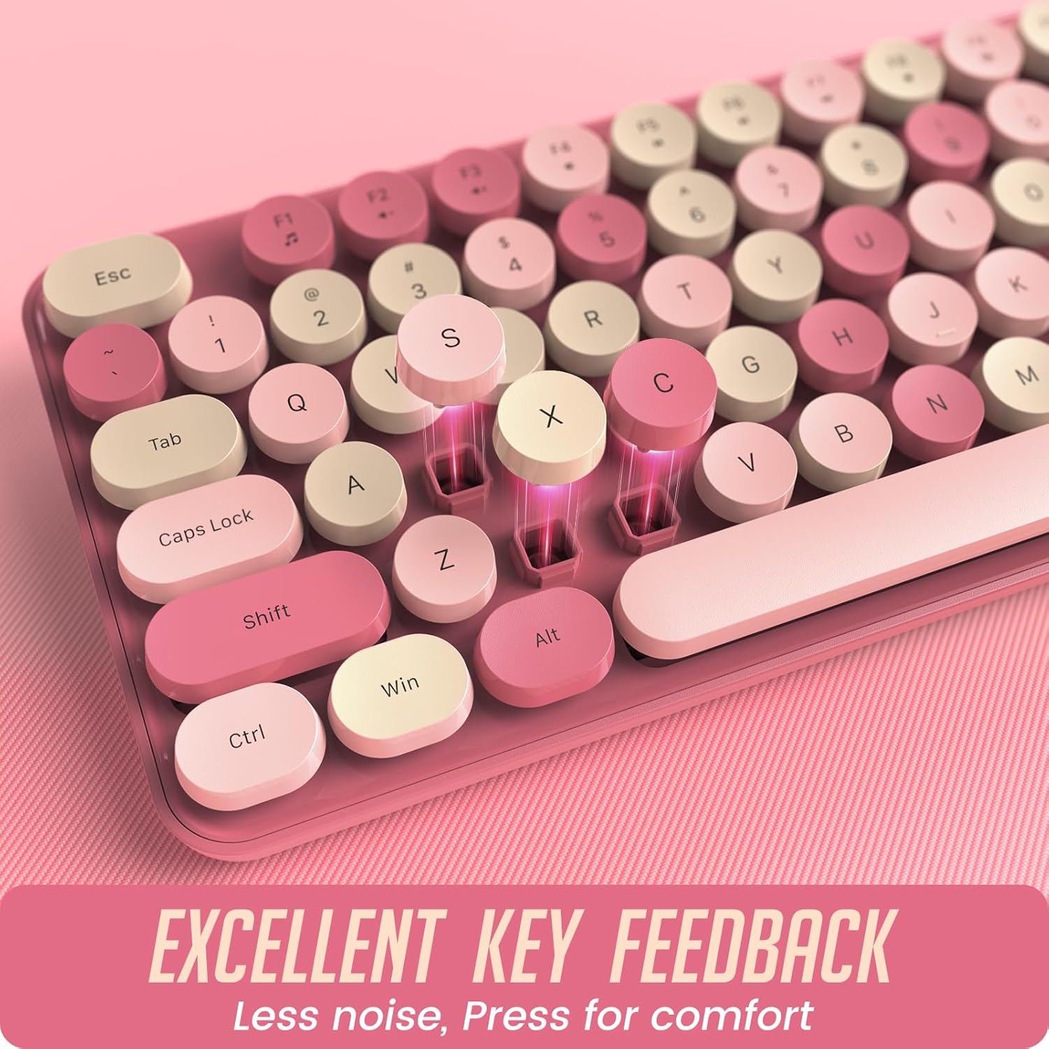LIZRROT, Teclado y mouse inalámbricos, teclado silencioso, teclado colorido de tamaño completo con teclas redondas, bonito mouse de 2.4 G compatible