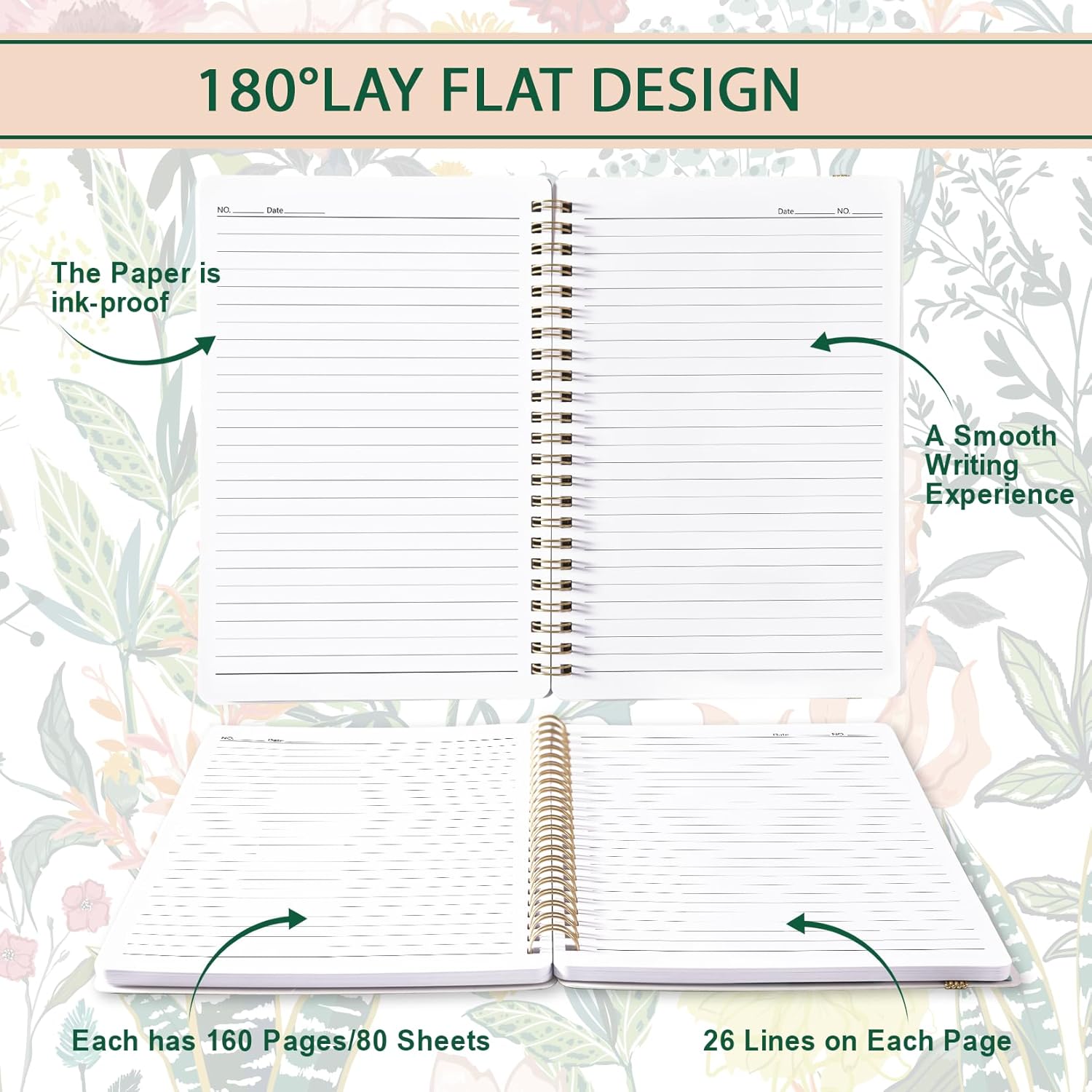 Cuaderno de espiral, paquete de 3 cuadernos de espiral rayados A5, 5.7 x 8.4 pulgadas, 3 x 160 páginas, cuaderno de rayas universitarias, cuaderno