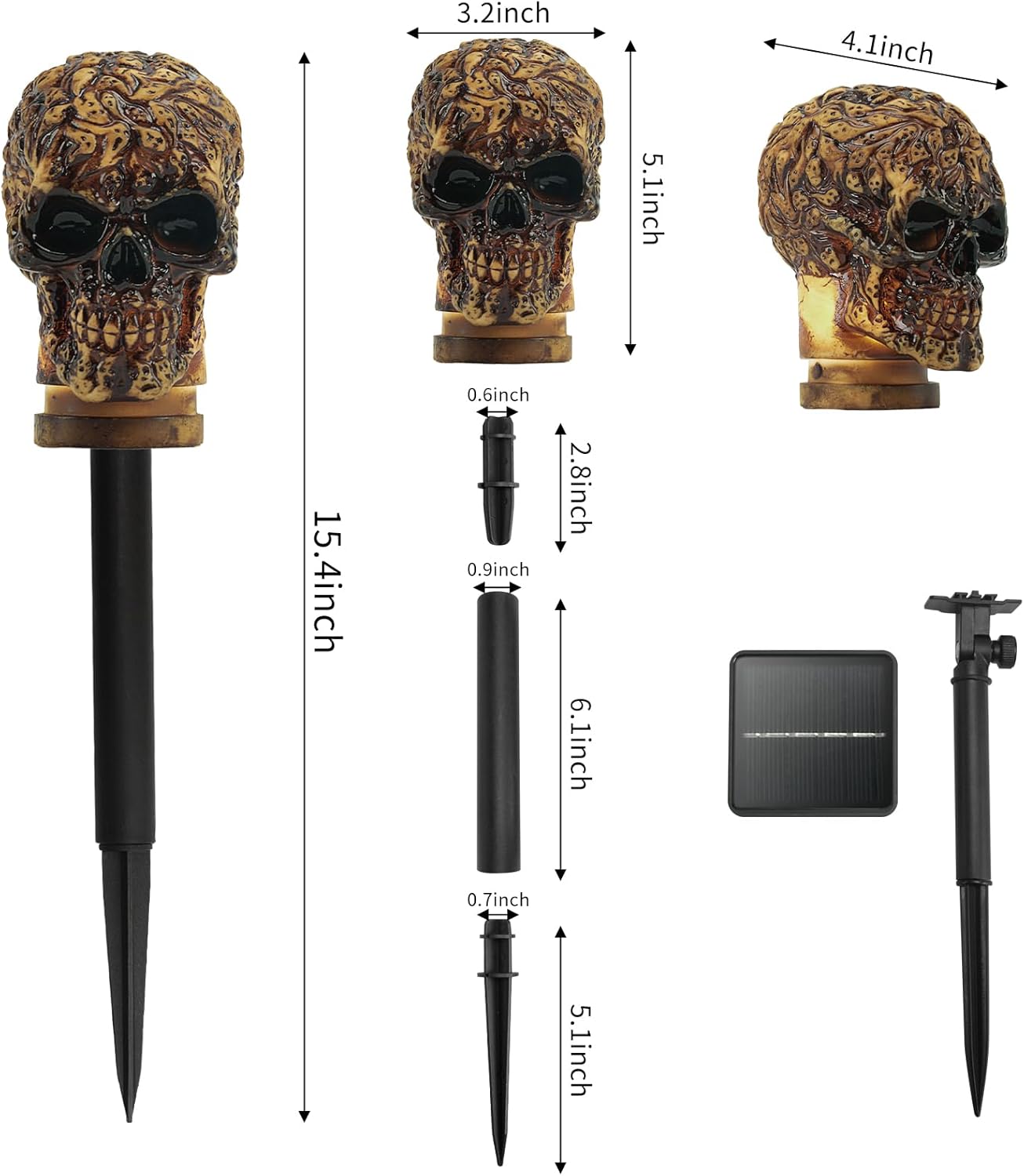 Paquete de 5 luces de camino de calavera de Halloween, impermeables, estaca de calavera aterradora, luces de esqueleto para decoraciones de