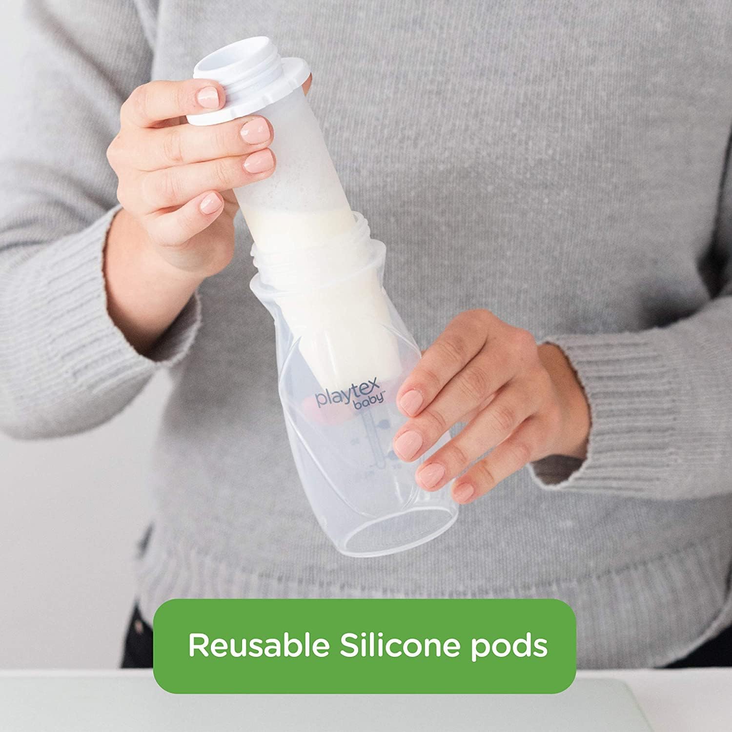 Playtex Baby Nurser – Cápsulas de silicona reutilizables, almacenamiento de leche materna y alimentación sin aire, 4 onzas, 6 unidades