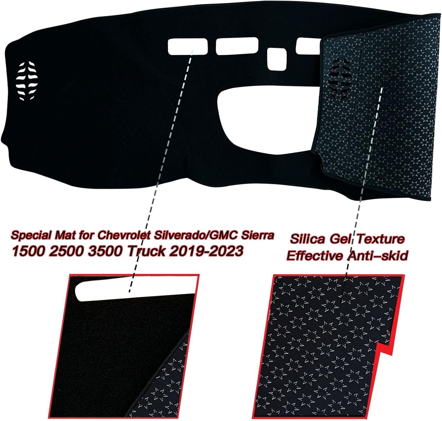 KEEGTBOX Cubierta de tapete para salpicadero, consola central interior personalizada compatible con Chevrolet SilveradoGMC Sierra 1500 2500 3500