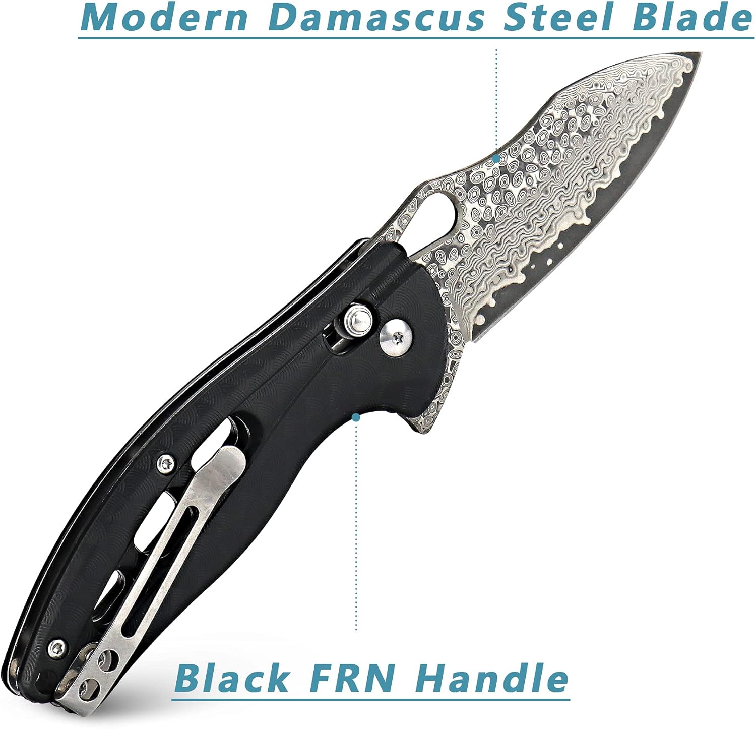 ALBATROSS Cool Flipper Axis Lock – Cuchillo de bolsillo plegable con hoja de acero de Damasco moderna de 3 pulgadas y mango FRN de alta resistencia