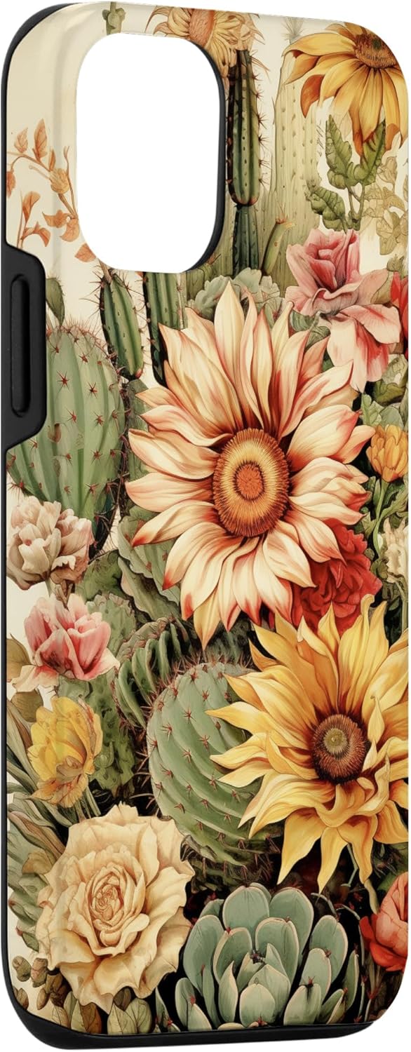 Funda para iPhone 1212 Pro Western Boho Leopard Sunflowers Cactus Rodeo Cowgirl