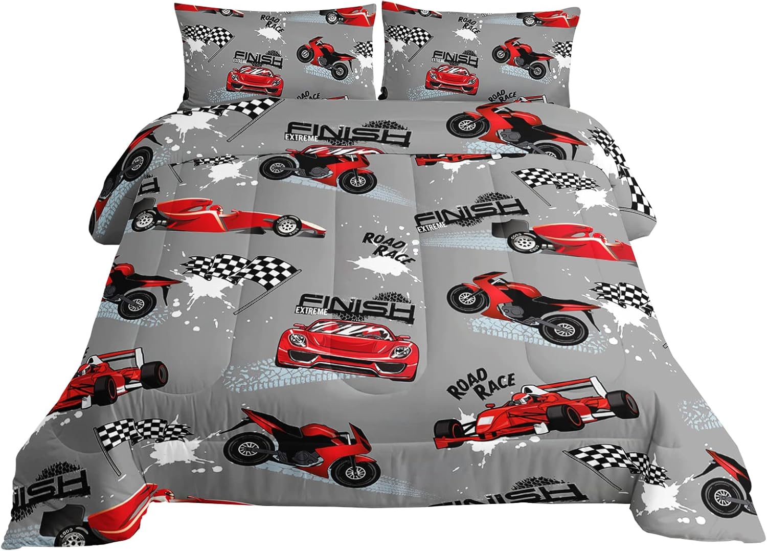 Axolotl Juego de edredón para niños, tamaño Queen, juego de ropa de cama de autos de carreras para niños, niñas, adolescentes, regalos de carreras