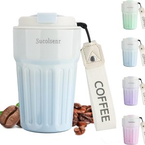 Sucolsenr Vaso de café aislado sellado a prueba de fugas aislado al vacío botella de acero inoxidable 304 viaje, llevar agua caliente y fría 14oz Sucolsenr Vaso de café aislado sellado a prueba de fugas aislado al vacío botella de acero inoxidable 304 viaje, llevar agua caliente y fría 14oz