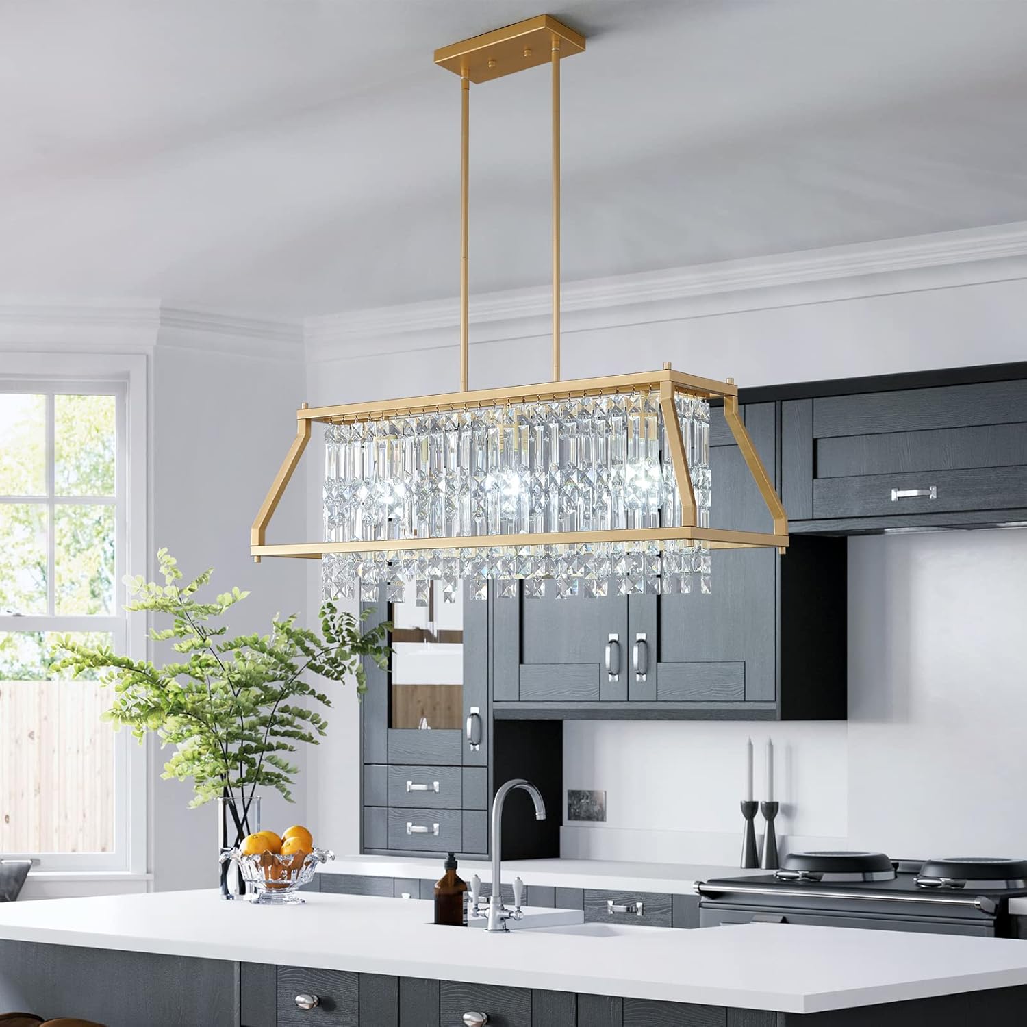 LMQNINE Candelabros para comedor, 3 luces trapezoidales industriales para comedor, lámpara de granja de cristal, luces colgantes de cristal, cocina,