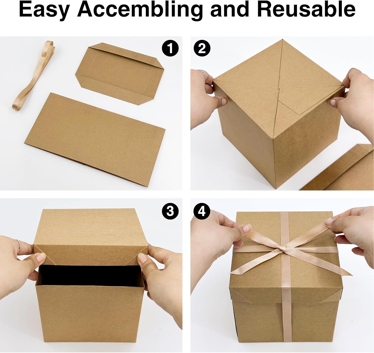Caja de regalo marrón de 6 pulgadas con tapa y cinta para bodas, vacaciones, graduaciones, cumpleaños y aniversarios, caja de decoración de Navidad